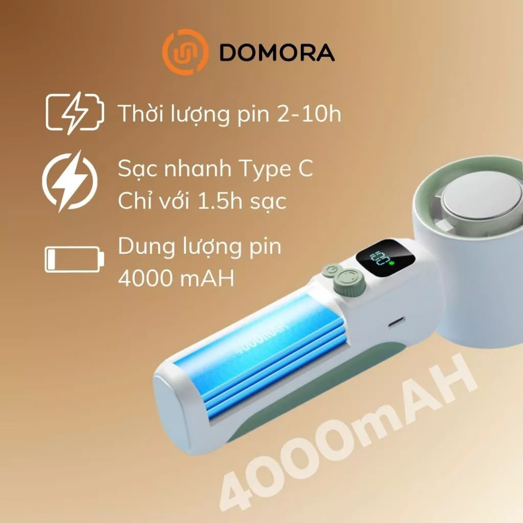 Quạt cầm tay mini DOMORA tốc độ cao, điều chỉnh100 cấp độ, làm mát nhanh_thumbnail_5