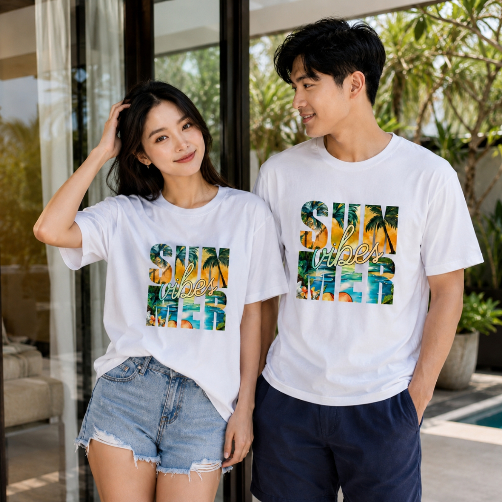 [Form rộng] Áo phông nam nữ đôi, hội, nhóm du lịch màu trắng nhiều hình chữ-  LOZA  G001_thumbnail_3