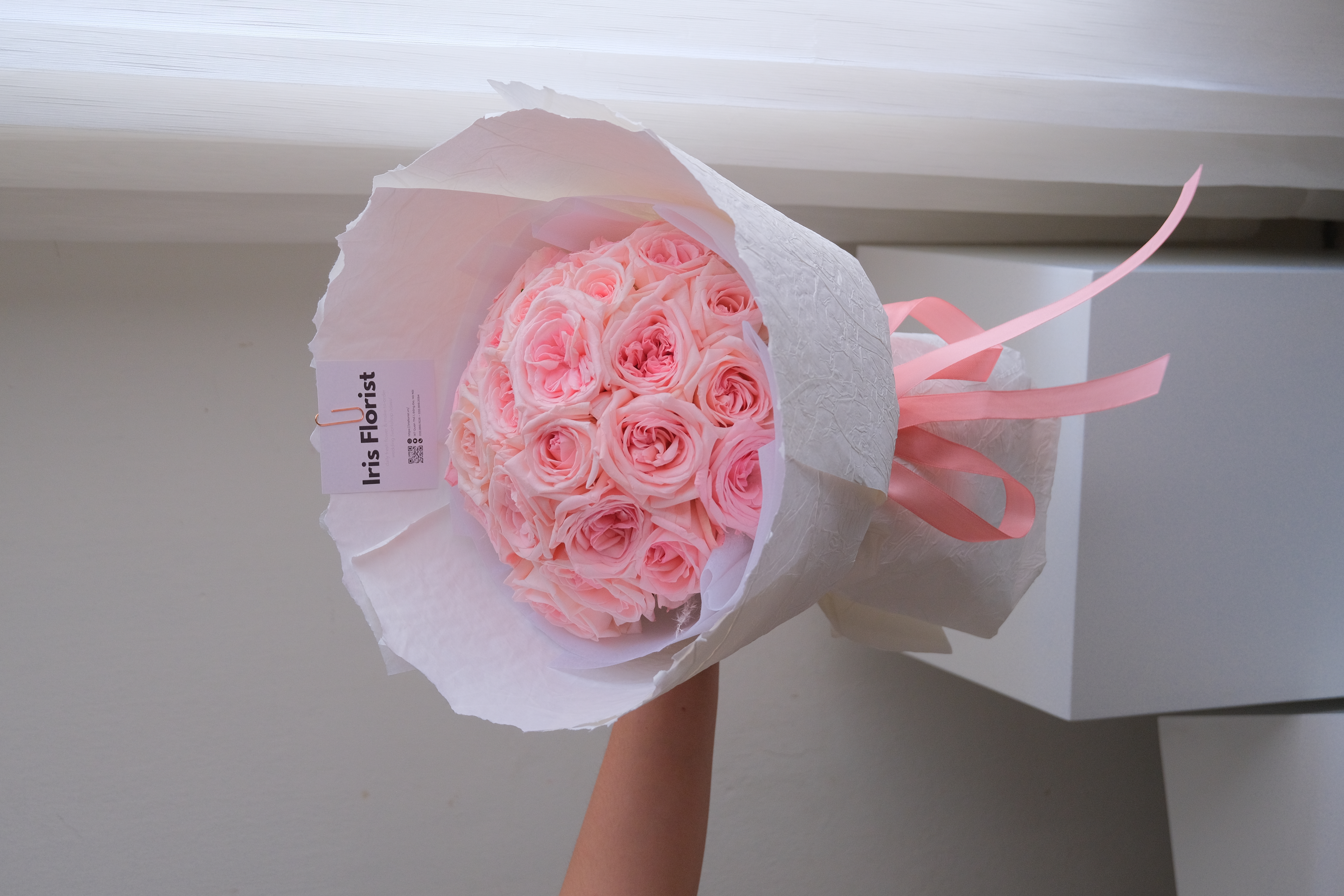 Ohara Hồng - Bó tròn giấy xé trắng - Size M