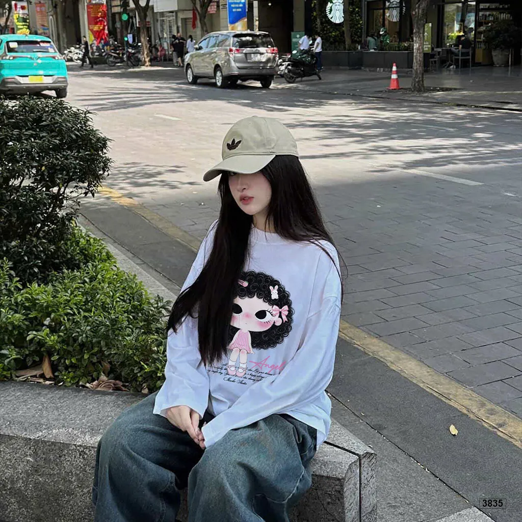 Áo thun boxy tay dài Pretty Angel bé gái tóc xoăn Miucho 3835_thumbnail_4
