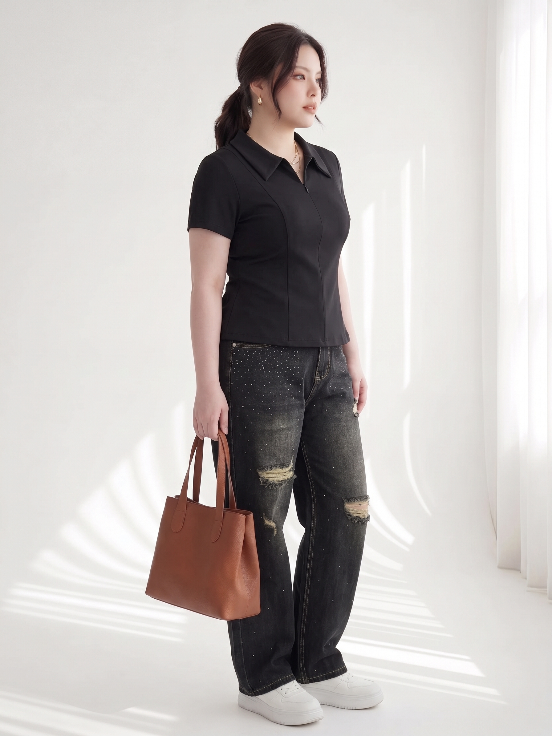 Quần Jean Suông Bigsize Ép Đá Dáng Nấm Lùn QC5052 – Che Đùi Gọn Dáng Size 30-35