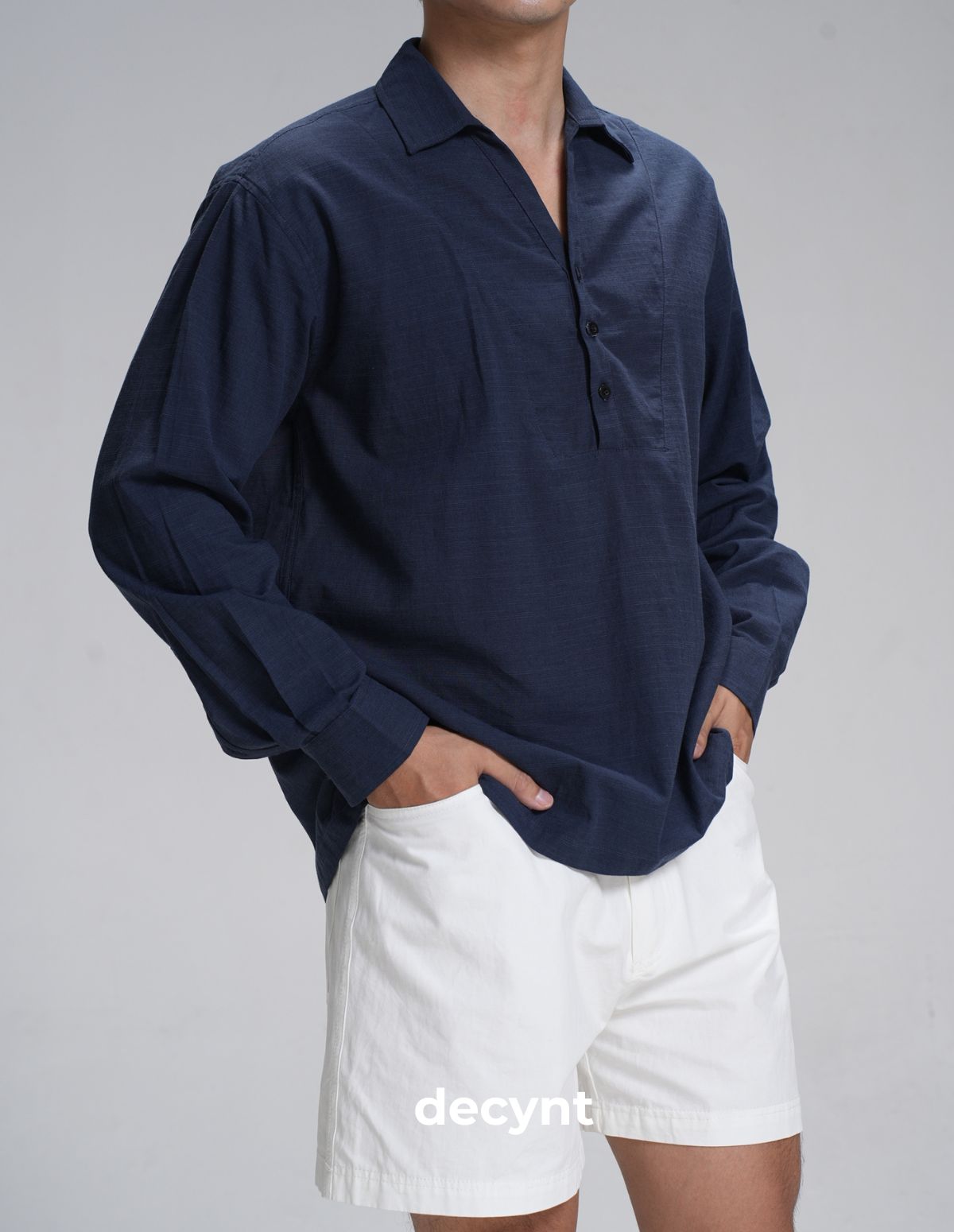 Linen Popover Shirt decynt - Áo sơ mi tay dài chất liệu linen cotton chui đầu, xẻ 2 bên_thumbnail_15