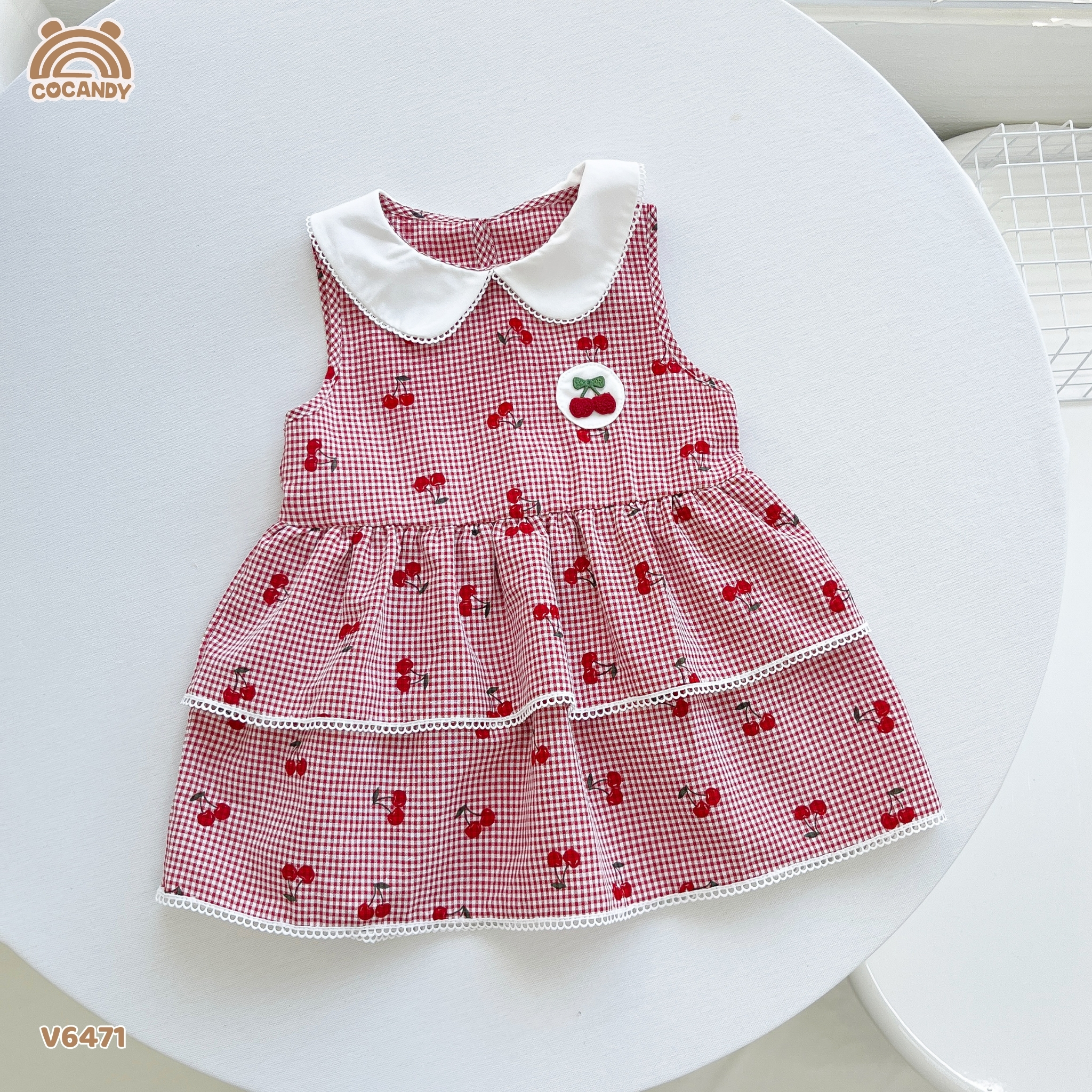 Váy sát nách thô caro ĐỎ hình cherry phối cổ sen_thumbnail_7
