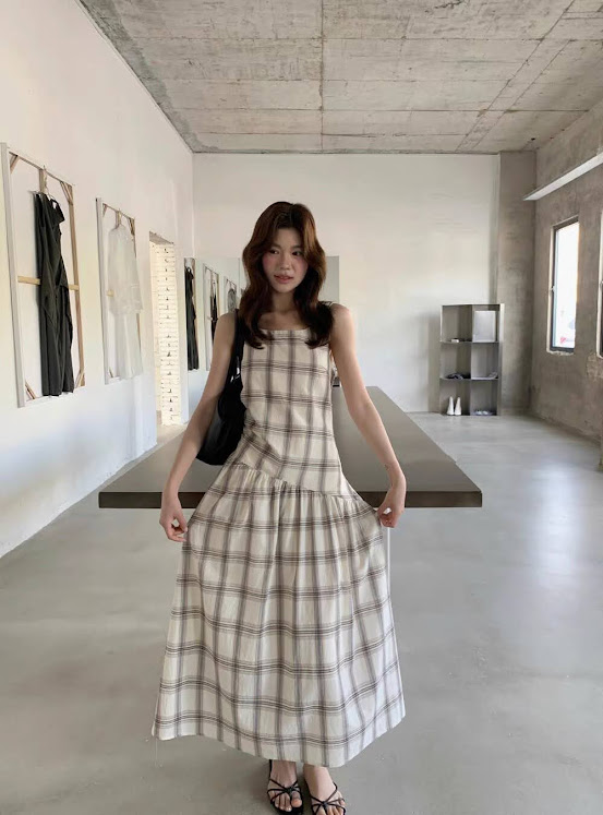 Lucas - Set áo zile cổ tròn caro + chân váy caro xòe dáng dài_thumbnail_3