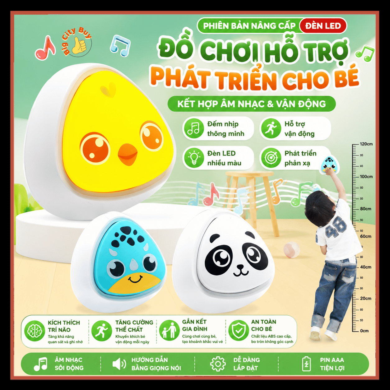 Đồ Chơi Nhảy Tăng Chiều Cao Cho Bé Cảm Biến Ánh Sáng Giọng Nói Tiếng Việt Đèn LED Tương Tác Thông Minh BigcityBuy 338DCN
