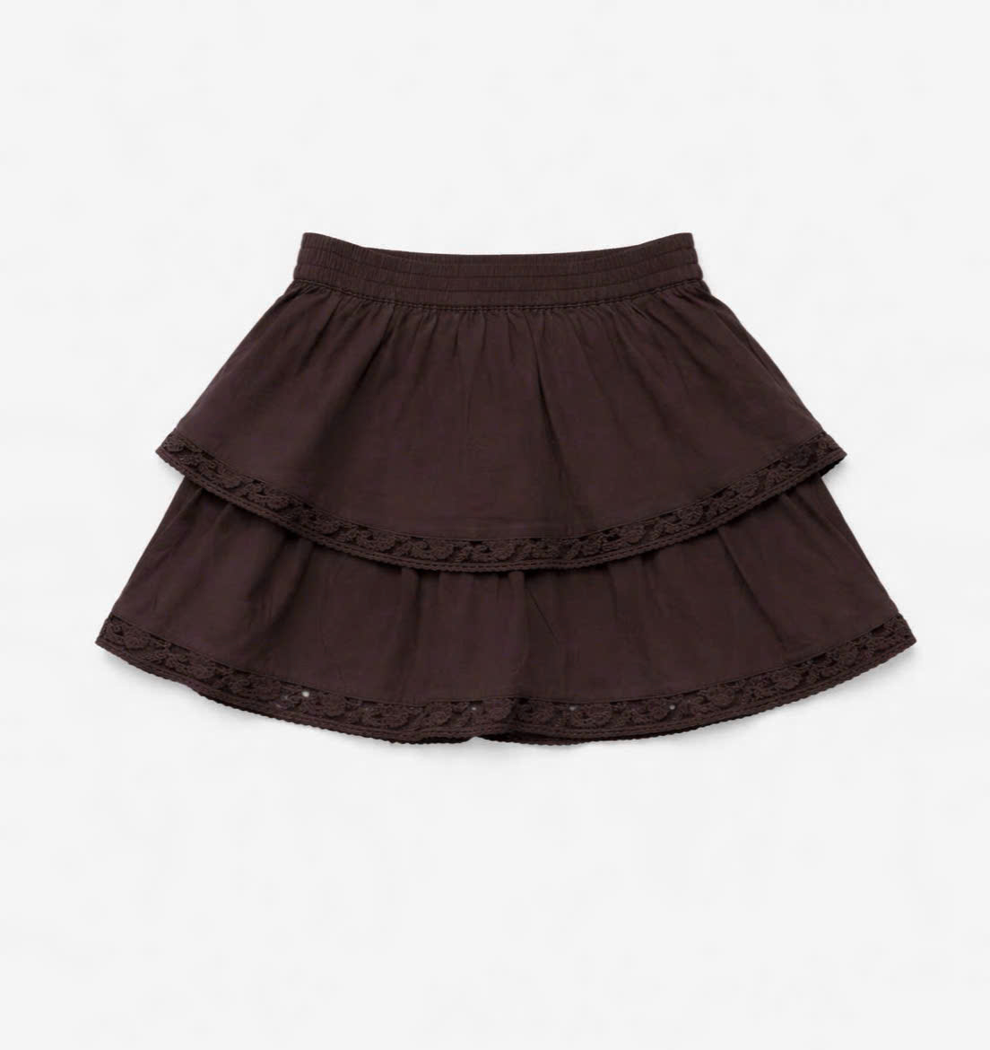 E362 CHÂN VÁY NGẮN NÂU PHỐI REN GJ