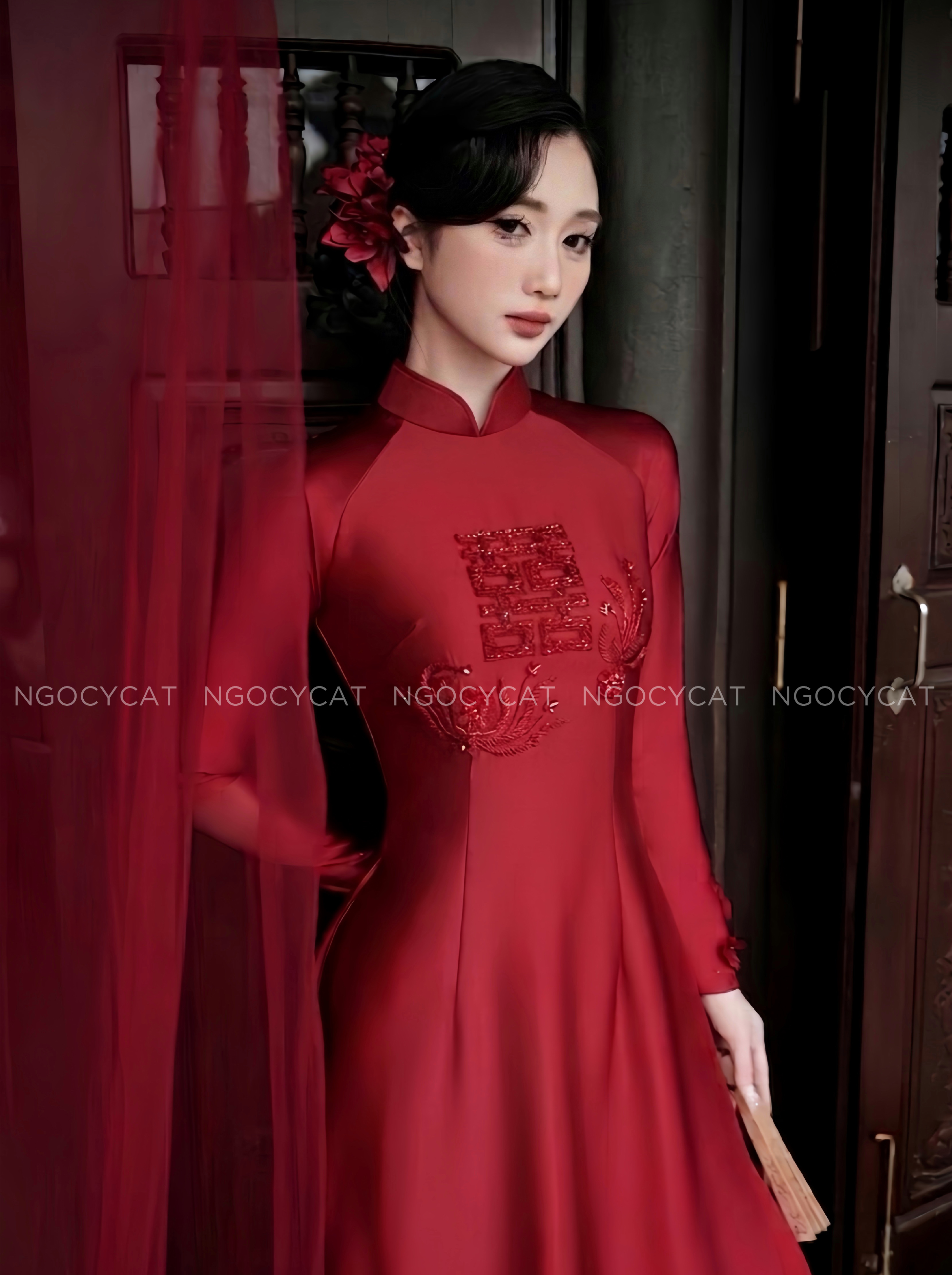 Áo Dài Dâu Rể Đỏ Hỷ Vuông Lưu Sa_thumbnail_3