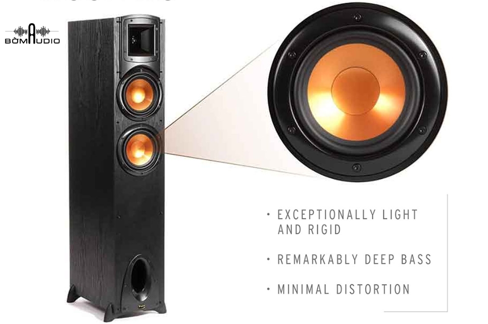 2 Mid/Bass speakers with 16.5cm diameter rubber surround, luxurious copper color
