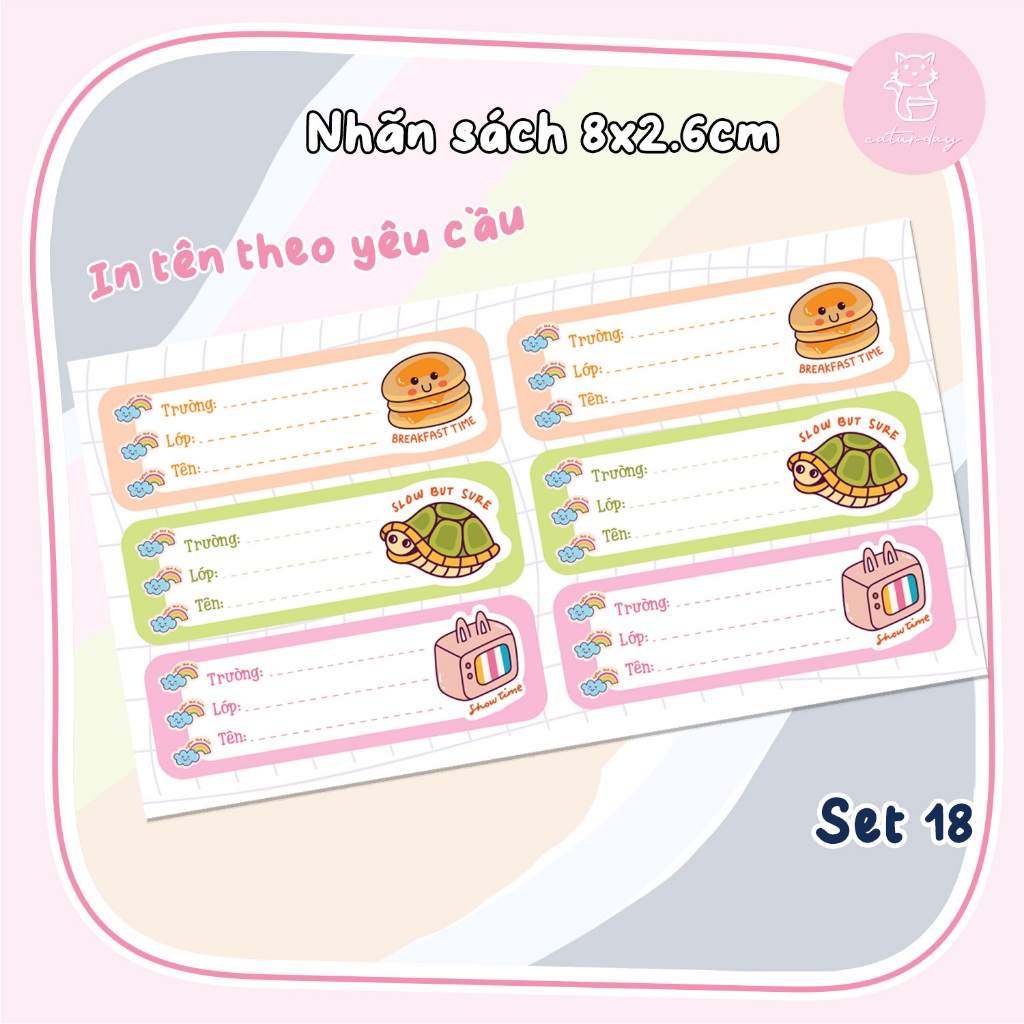 Set 18 NHÃN DÁN SÁCH, nhãn sách mini- In thông tin trường. lớp. tên theo yêu cầu | Caturday_thumbnail_1
