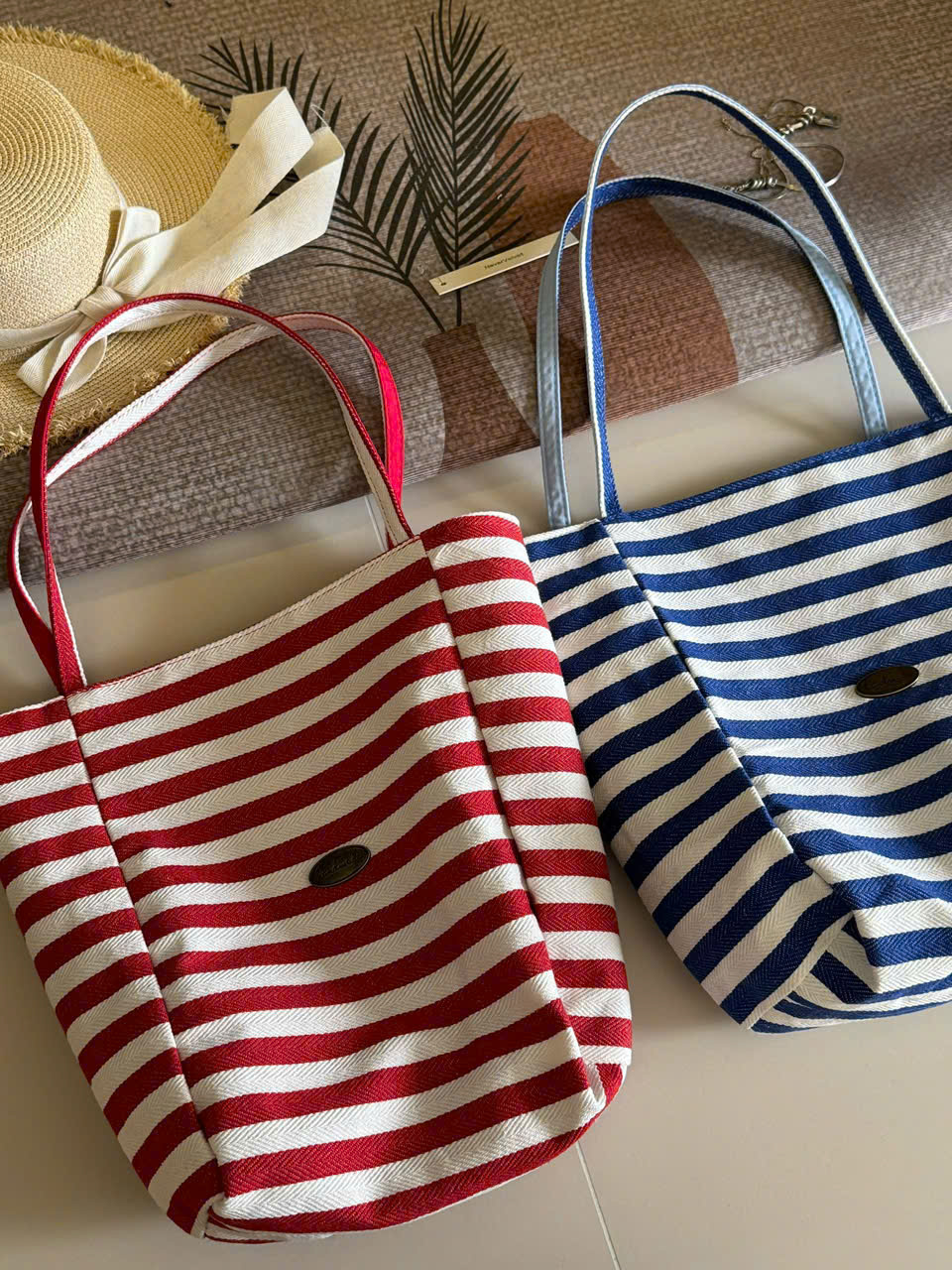 E463 TÚI TOTE KẺ 2 MÀU