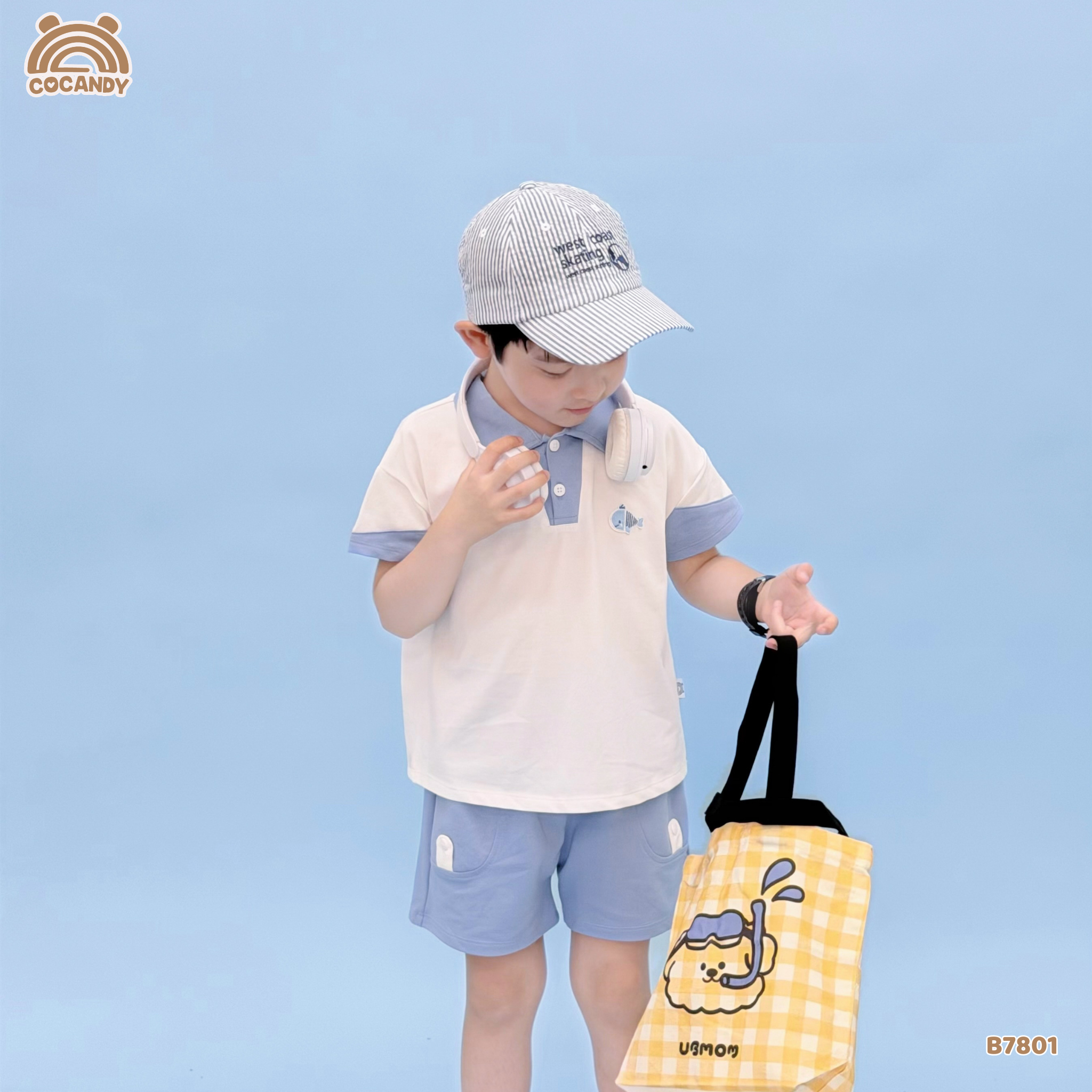 Bộ cộc polo XANH TRẮNG hình thêu cá heo_thumbnail_1