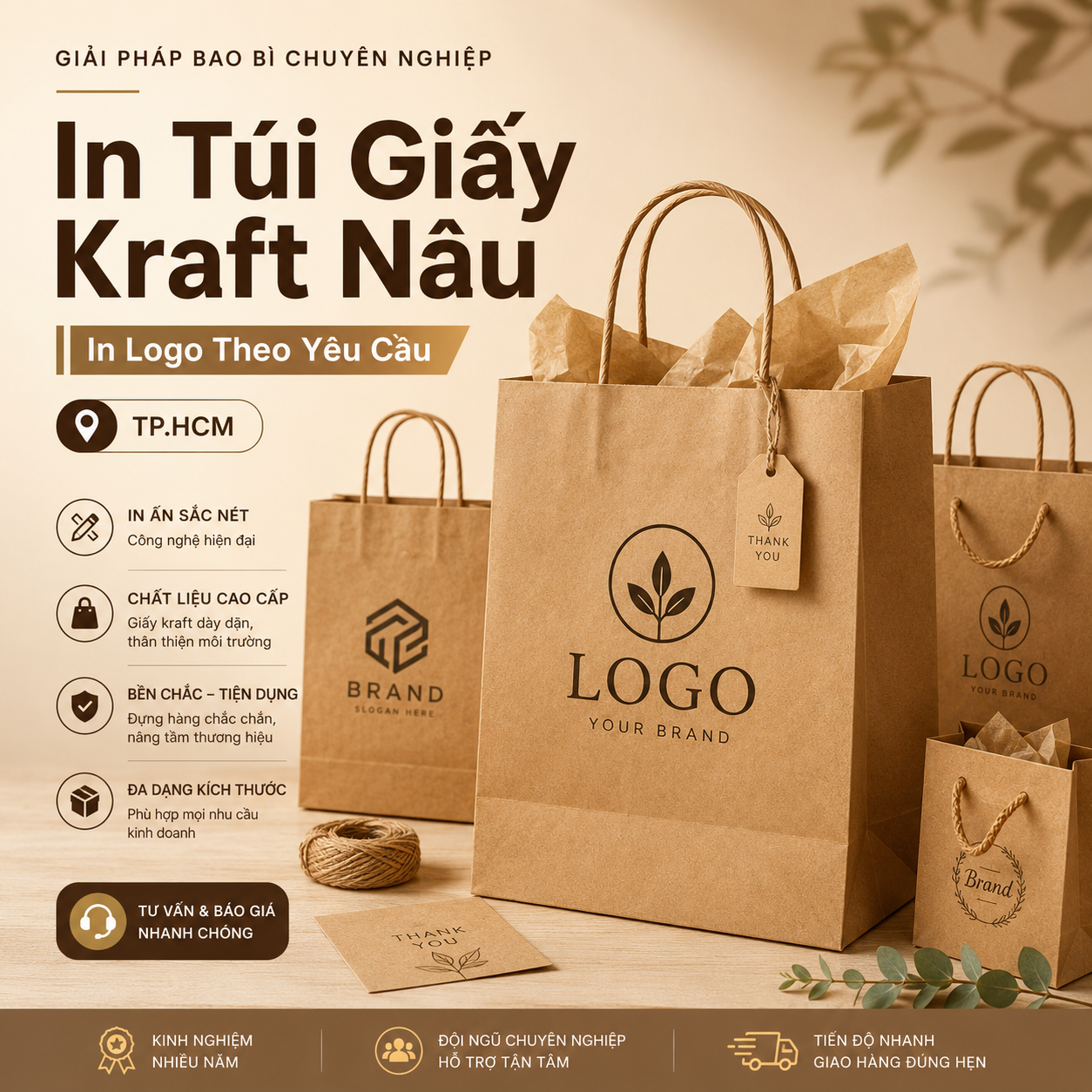 In Túi Giấy Kraft Nâu In Logo Tại TP.HCM | In Ấn SG