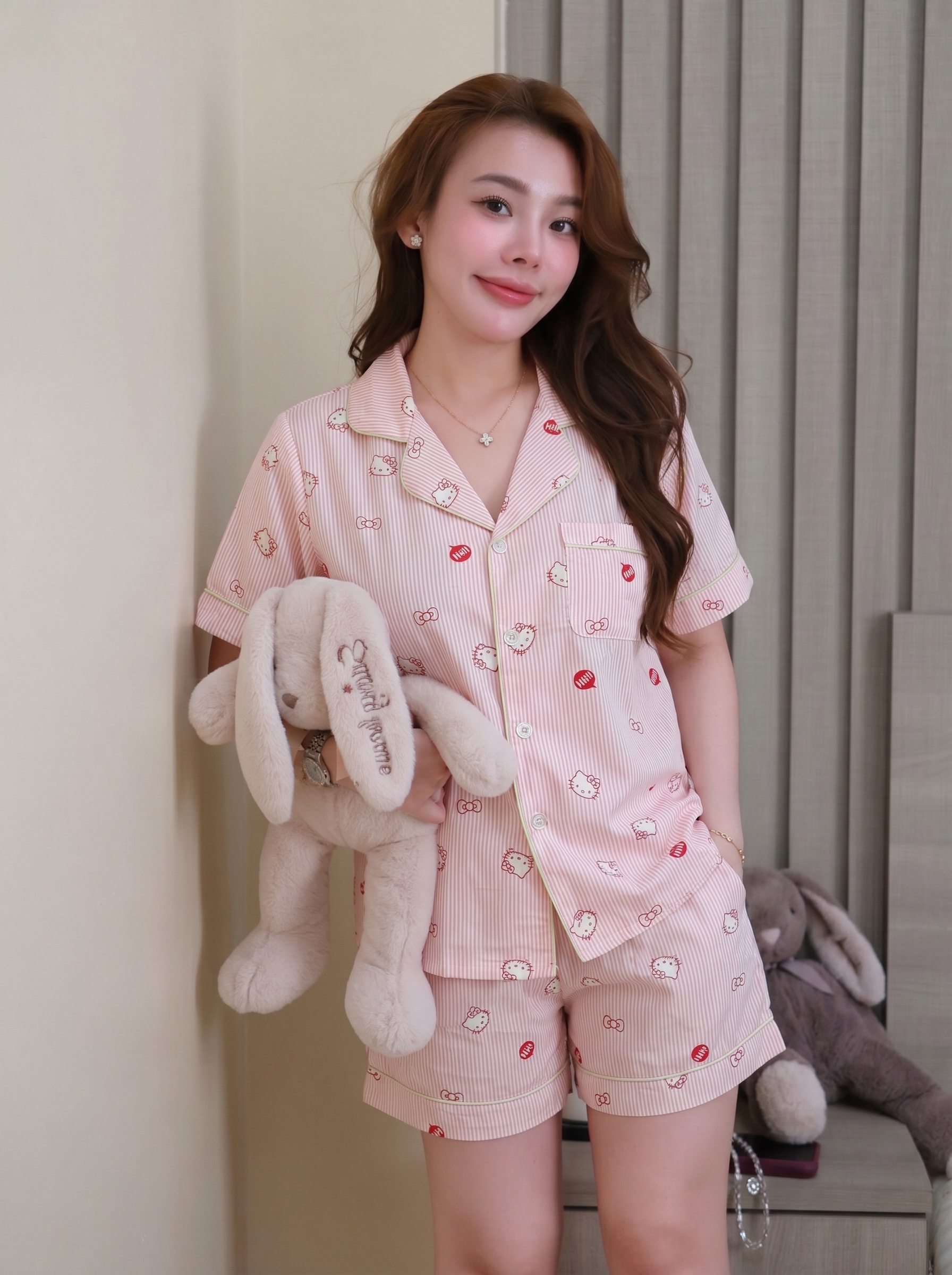 Đồ Bộ Nữ Ngắn QĐ+Áo cổ bẻ 1 túi họa tiết LUH (C) (0687) - Freesize - ColorFul_thumbnail_5