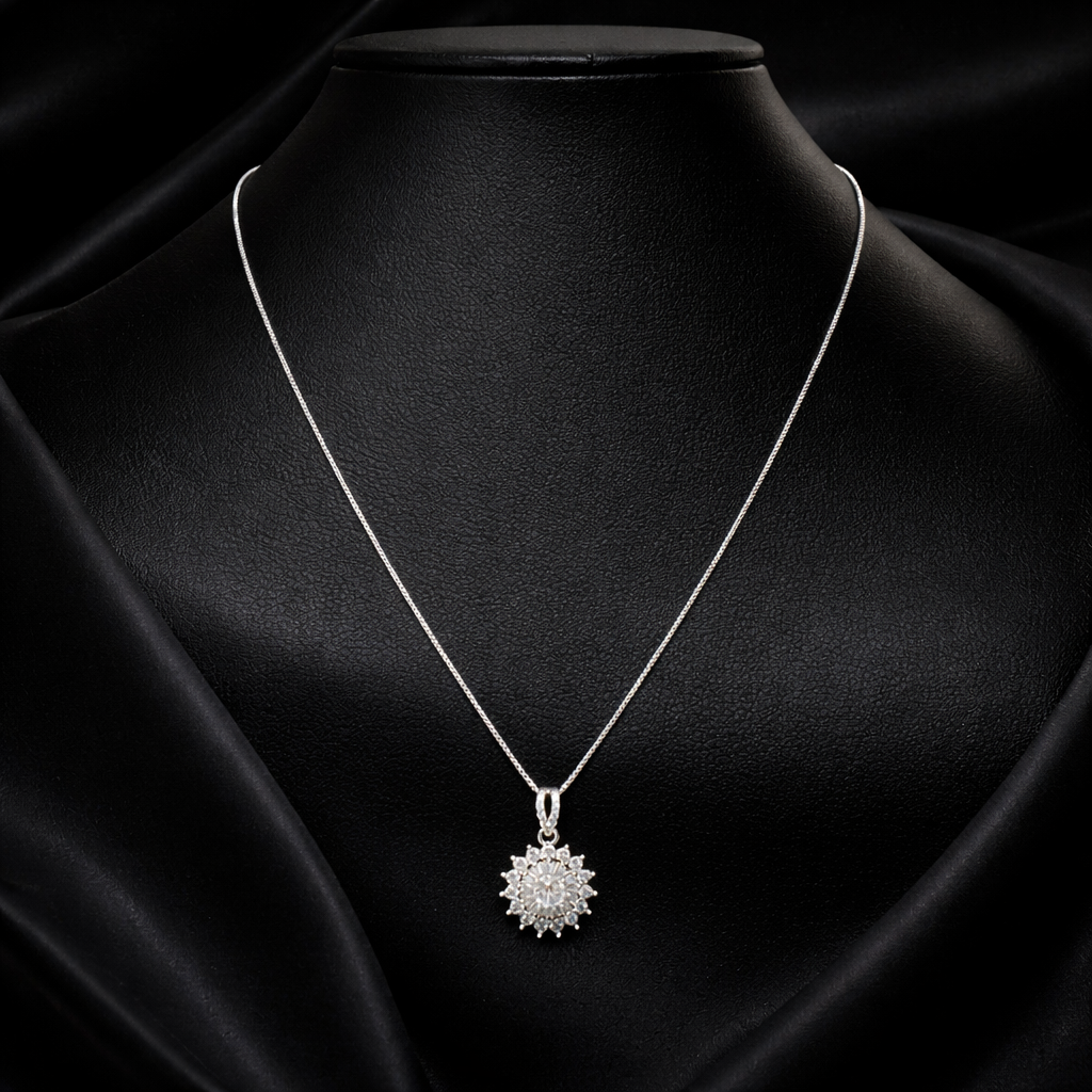 Vòng cổ bạc hoa tròn dây xù mì xi bạch kim_thumbnail_3