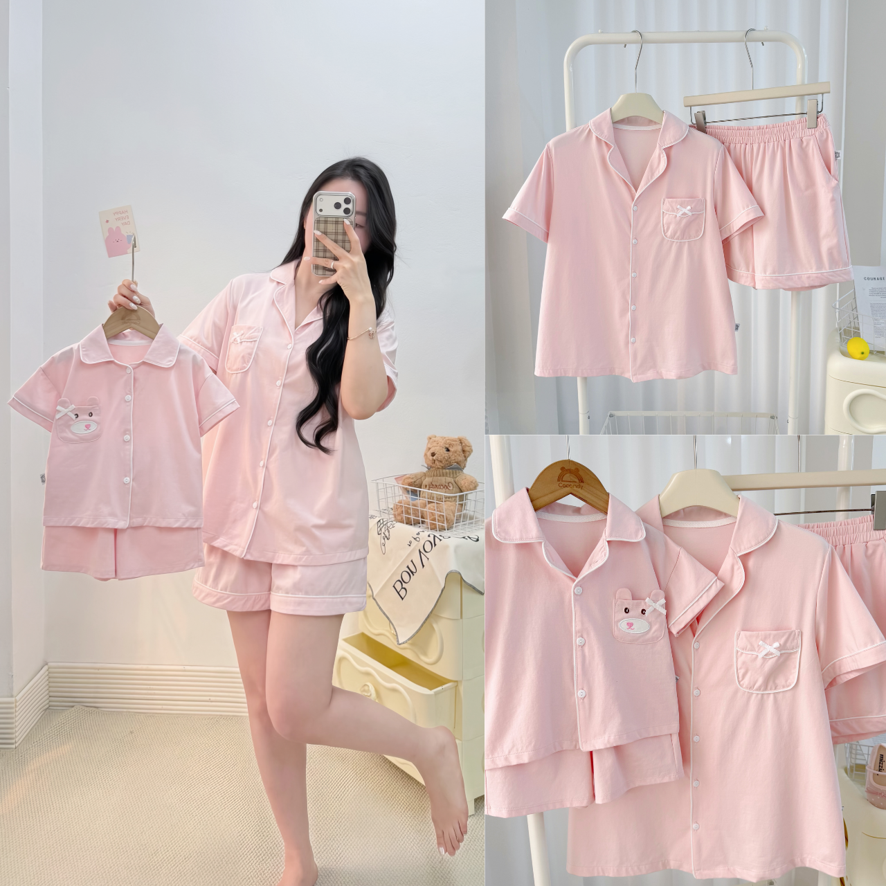 Bộ cộc pijama HỒNG túi nơ NỮ_thumbnail_1