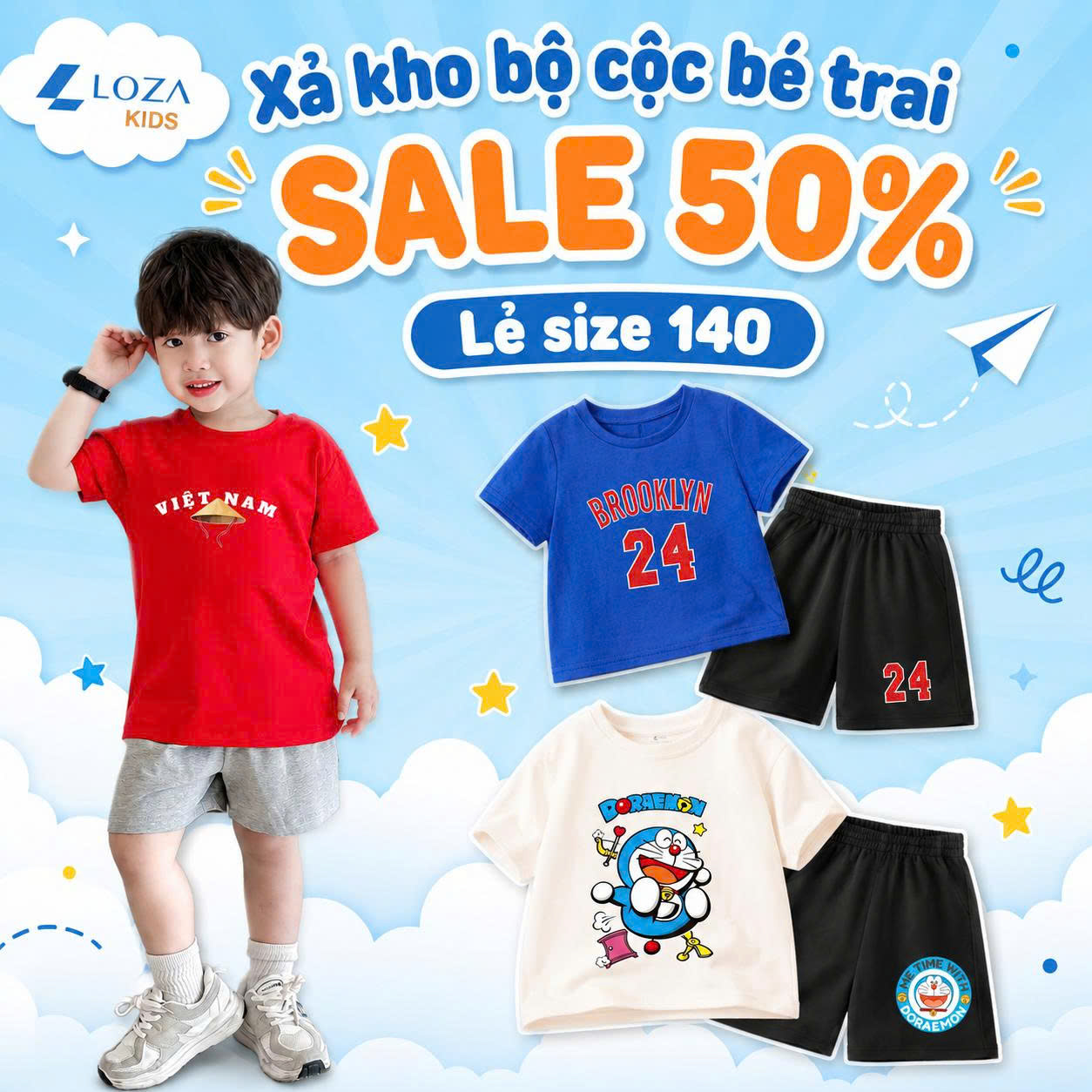 [XẢ KHO SIZE140] Bộ đồ cho bé trai nhiều mẫu - Quần áo bé trai  từ 26-30kg - Loza Kids XB009