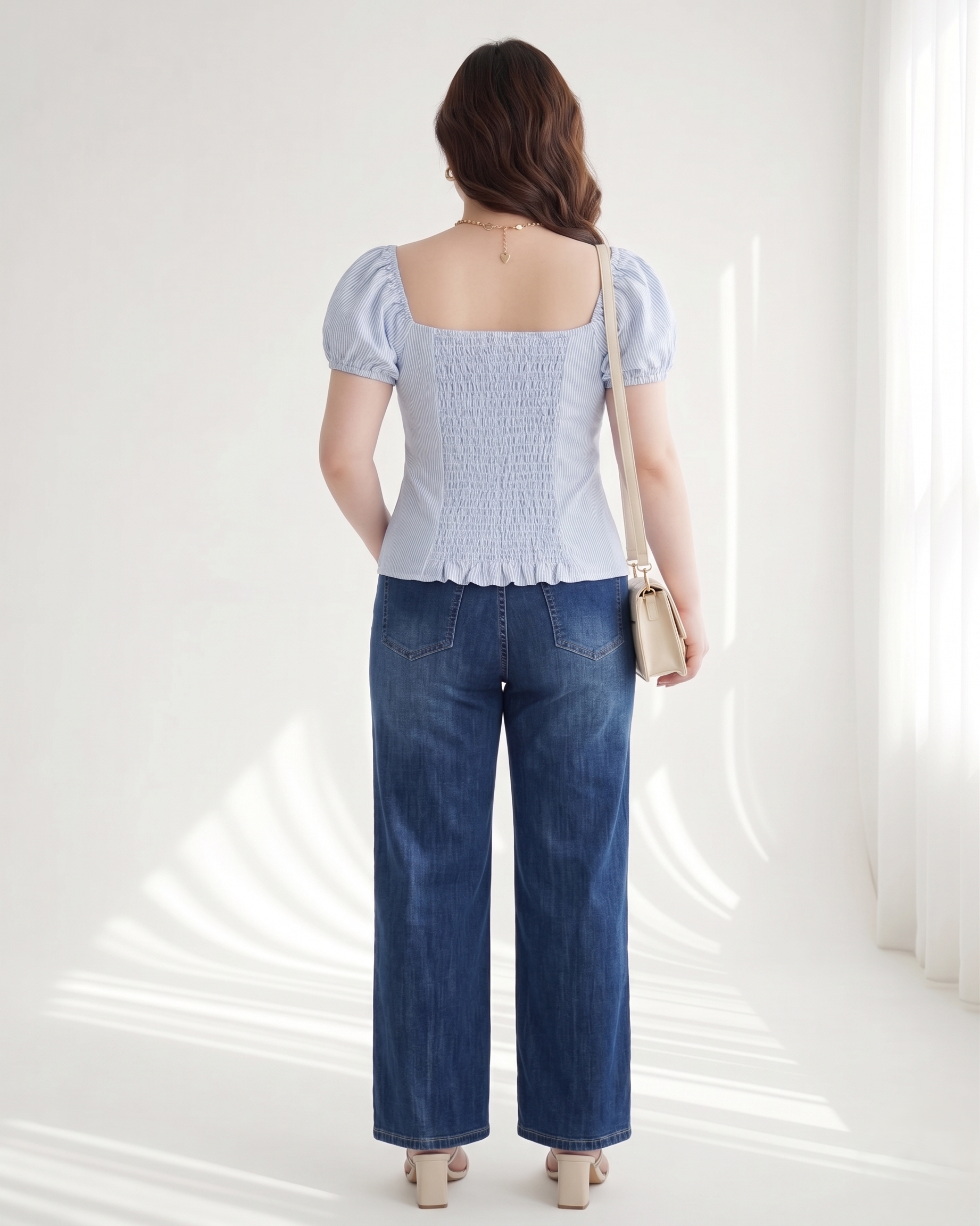 Áo Kiểu Phối Nút Bigsize Smocking Ôm Dáng - Xanh Sọc - Vừa 55-90kg - AK106_thumbnail_2