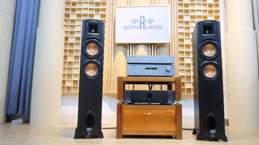 Hình ảnh chụp thực tế Combo Amply Cambridge AXR 100+ Cambridge AXN10 +  Loa cột Klipsch F200 – B75 tại Bờm Audio.