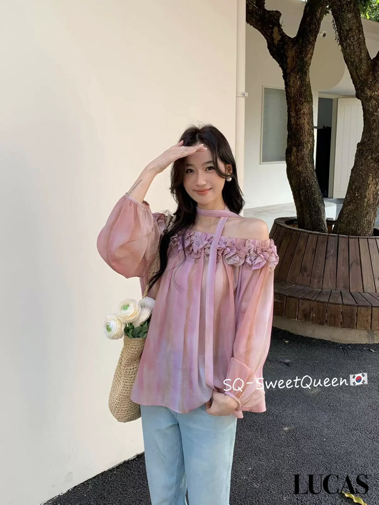 Áo sơ mi trễ vai bèo hoa ngang ngực dáng suông + đai vải_thumbnail_9