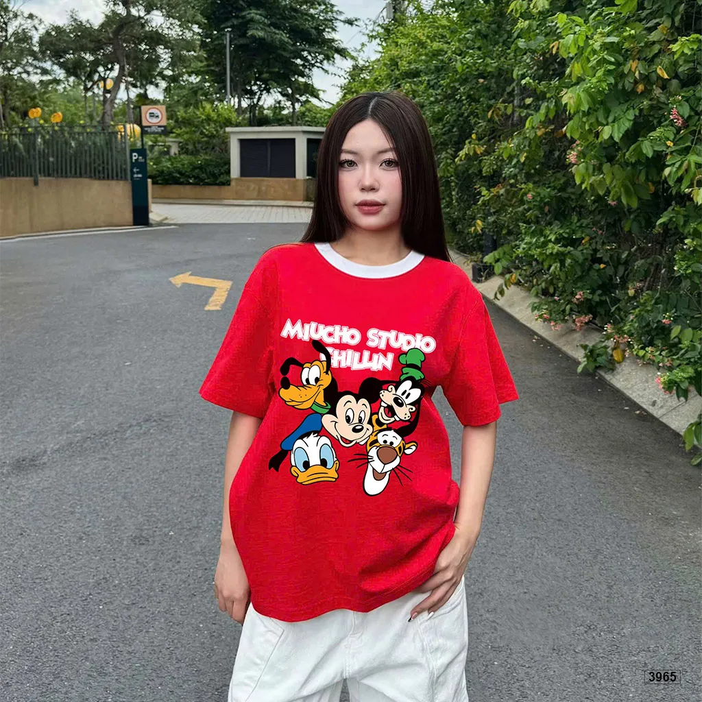 Áo thun nữ form boxy phối cổ mix màu hoạt hình đáng yêu Miucho 3965_thumbnail_5