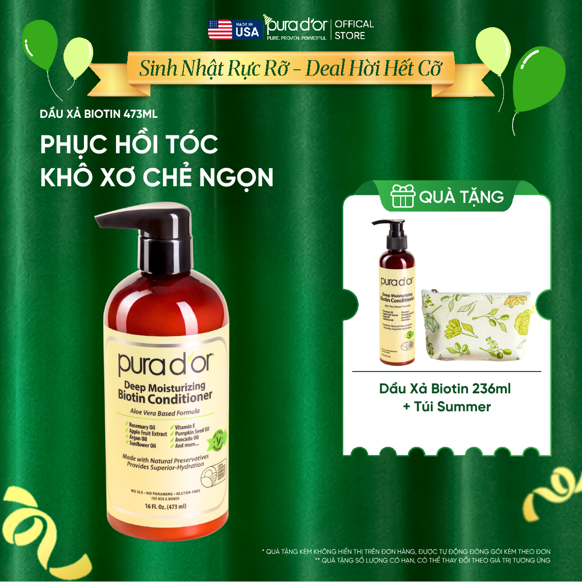 Dầu Xả Biotin Pura D'or Deep Moisturizing Giúp Dưỡng Ẩm Chuyên Sâu 473ml