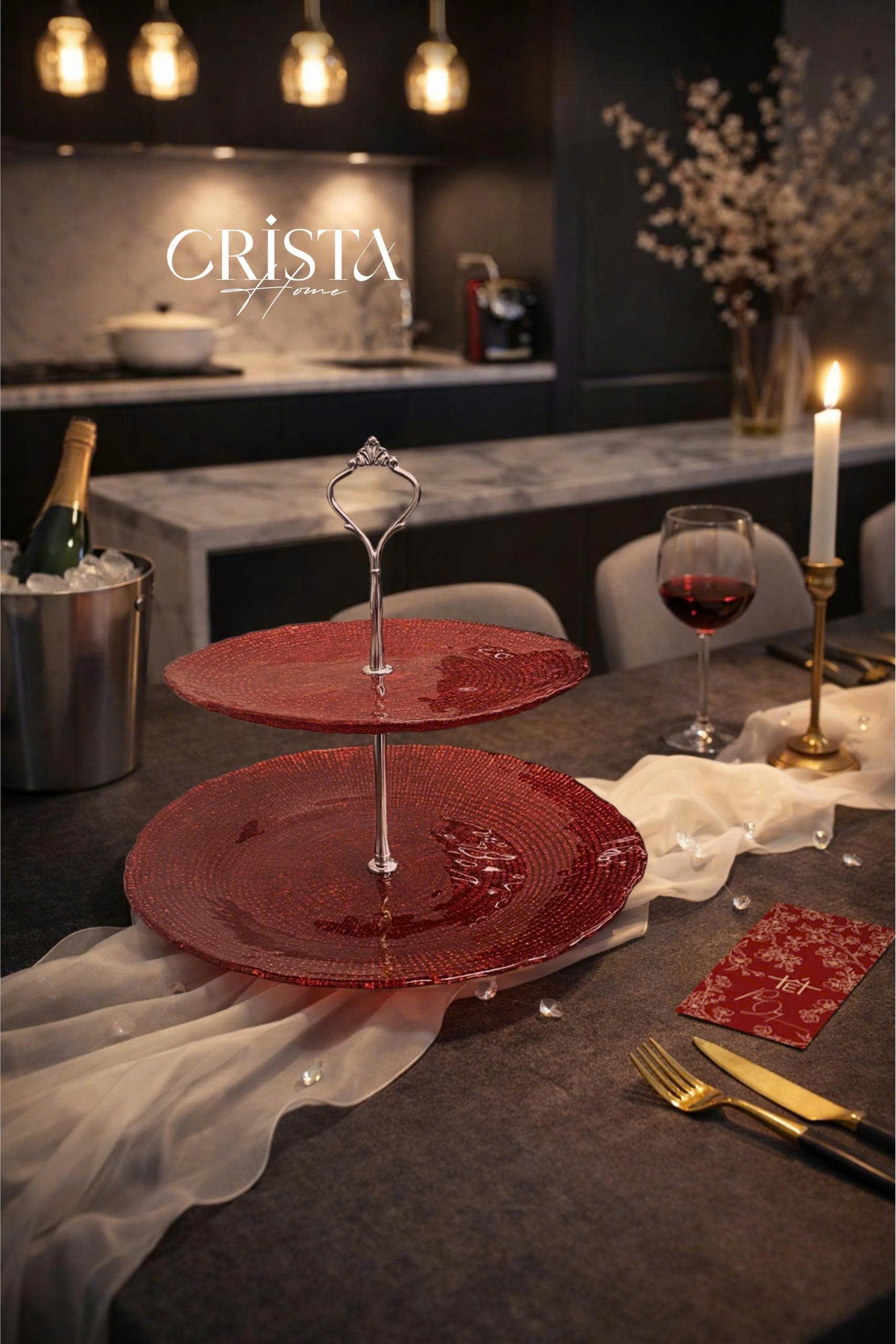 Bộ đĩa 2 tầng thủy tinh vân lưới 22.5 + 28 cm CRISTA HOME, 60224_thumbnail_10