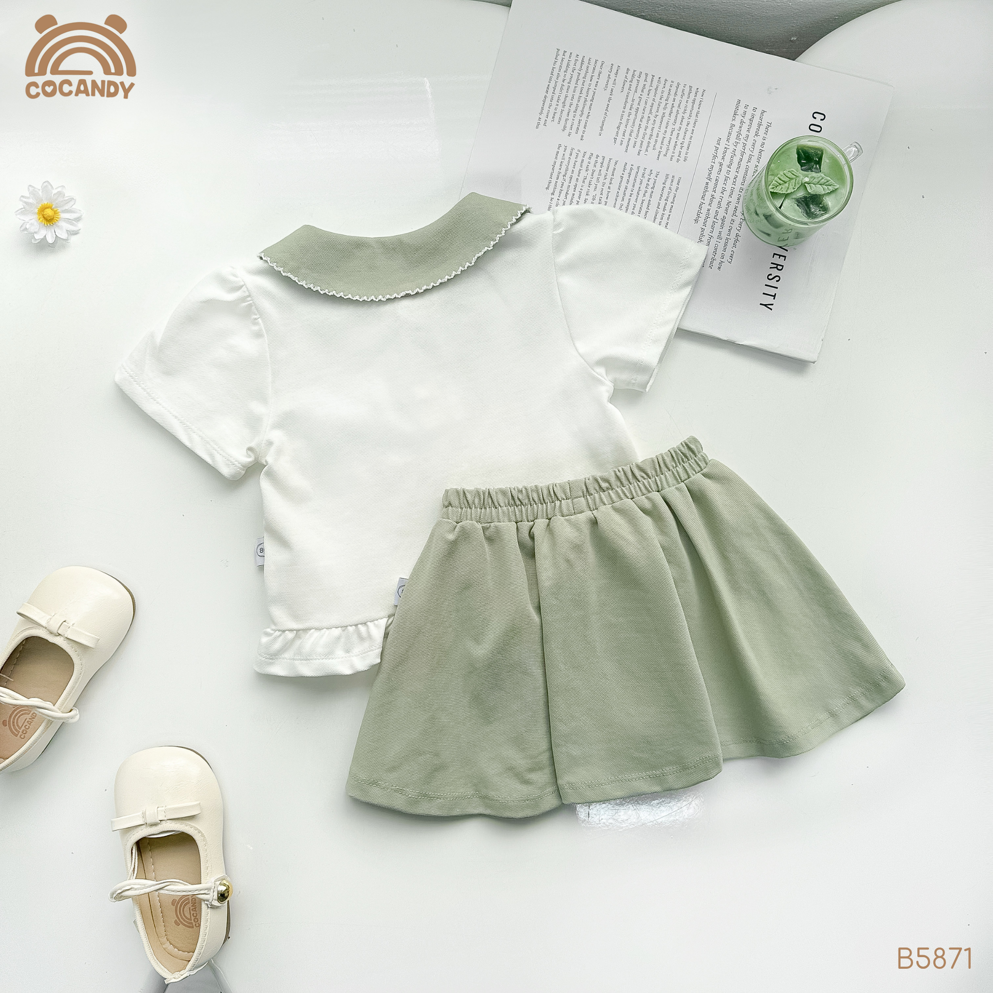 Bộ cộc XANH BƠ túi ngực nơ chân váy tennis_thumbnail_1