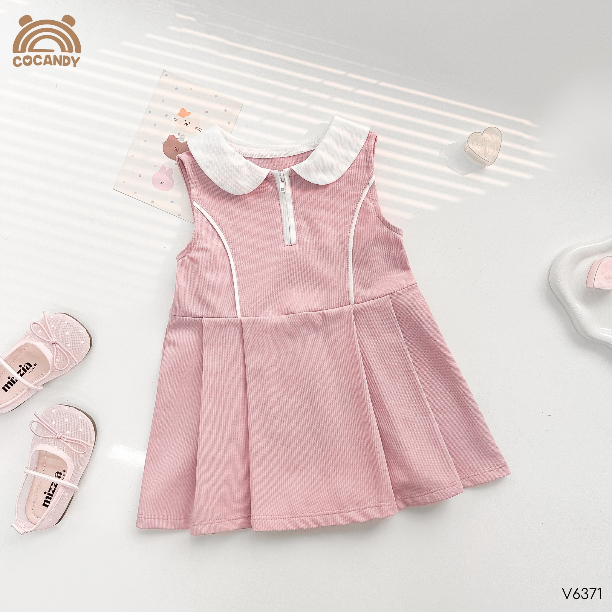 Váy sát nách polo HỒNG cổ trắng nẹp cong_thumbnail_1