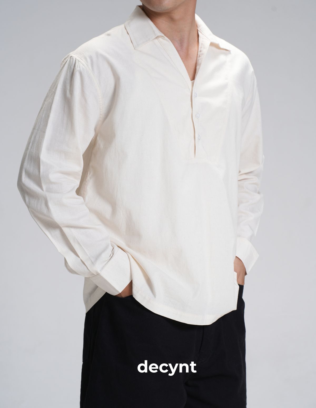 Linen Popover Shirt decynt - Áo sơ mi tay dài chất liệu linen cotton chui đầu, xẻ 2 bên_thumbnail_13