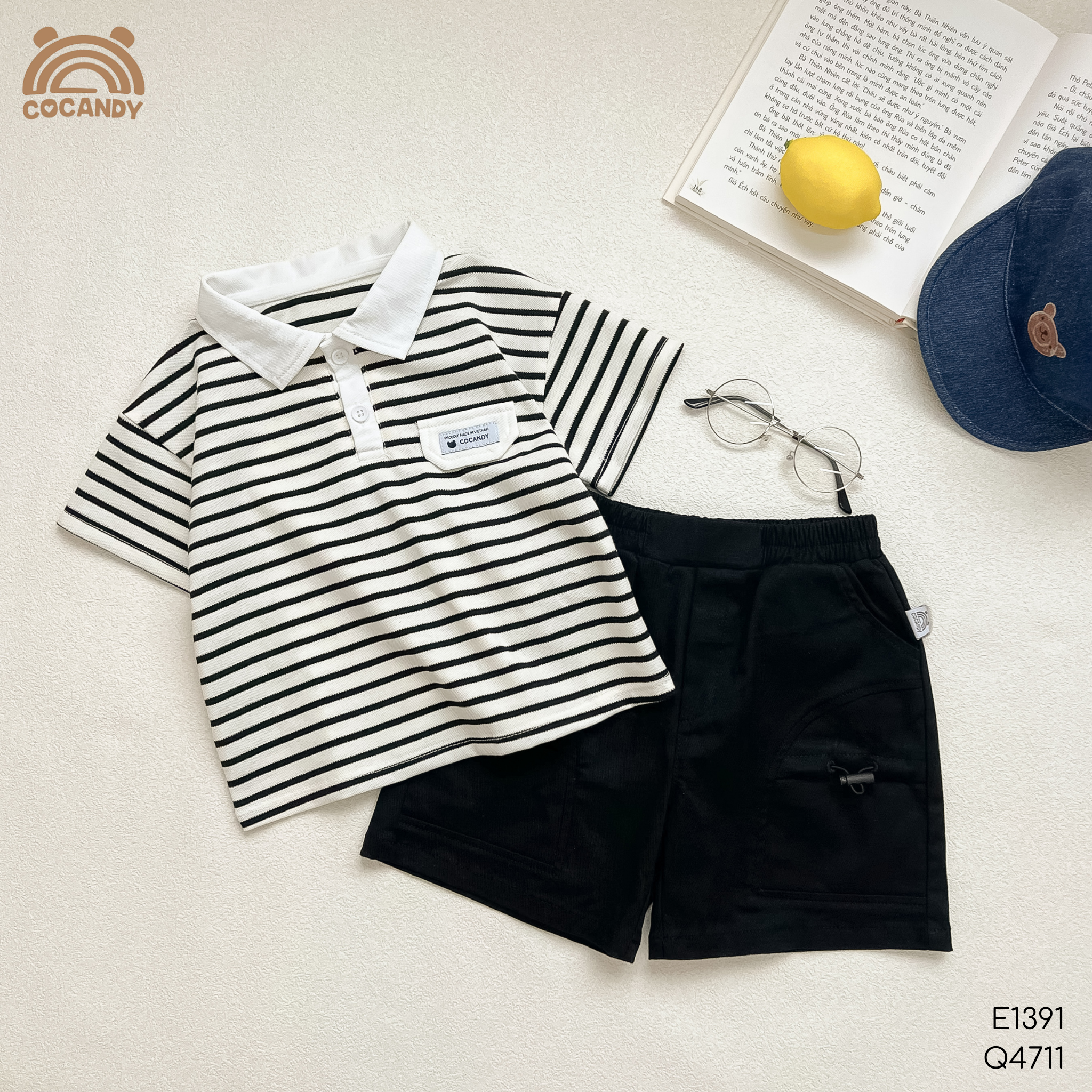 Áo cộc polo kẻ ĐEN tag ngực CCD