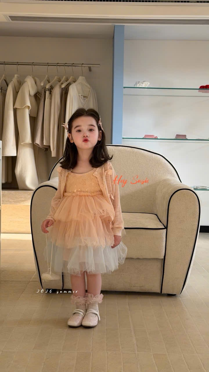 HS01 - Váy 2 dây đính cườm liền voan tầng màu cam hãng Hey Susie_thumbnail_0
