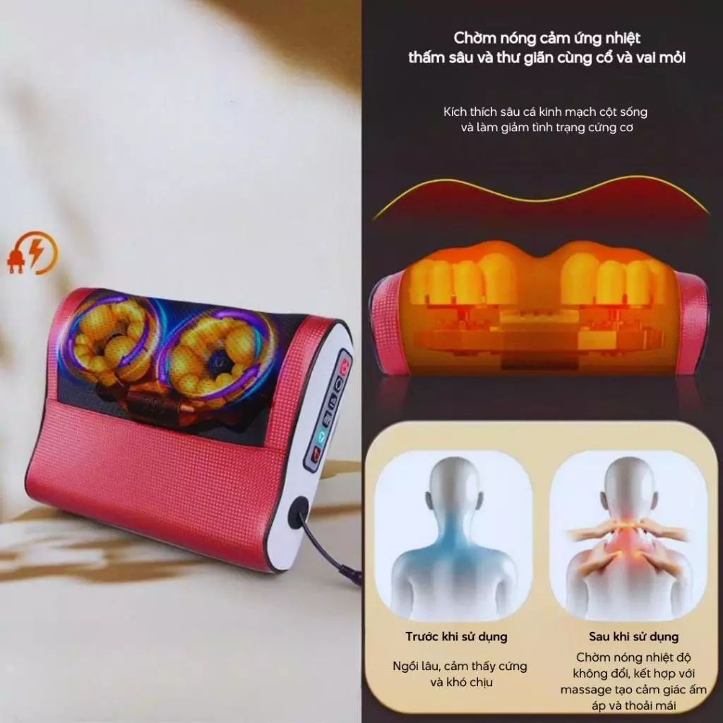 Gối massage cổ vai gáy 20 bi hồng ngoại, hỗ trợ giảm đau cổ vai gáy lưng cột sống, lưu thông tuần hoàn máu_thumbnail_1