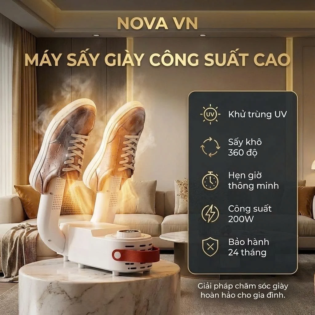 Máy sấy giày cao cấp – sấy khô nhanh, hẹn giờ thông minh, an toàn nhiệt độ