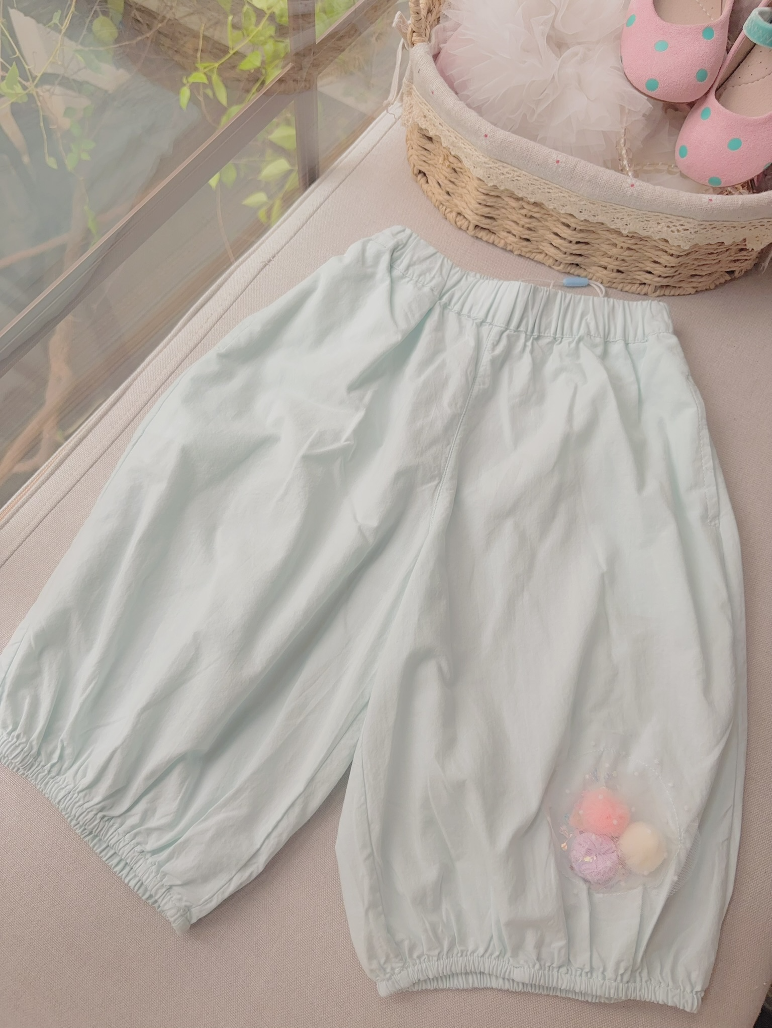 H201 - Quần thô xanh gấu bo chun thêu cục bông hãng Seven