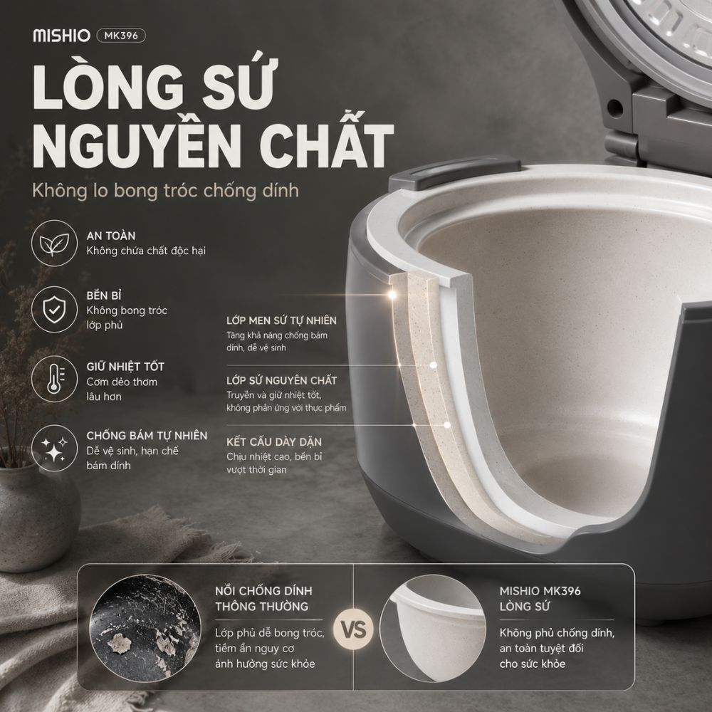 Nồi Cơm Điện Áp Suất Lòng Sứ Dưỡng Sinh Mishio MK396 dung tích 0.8L cho 1-2 người – Bí Quyết Cho Cơm Gạo Lứt_thumbnail_5