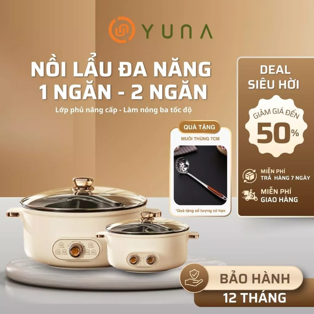 Nồi Lẩu Điện Đa Năng Dung Tích Lớn 1 Ngăn - 2 Ngăn, Ăn Gia Đình , Vách Ngăn Điều Khiển Nhiệt Độ Kép