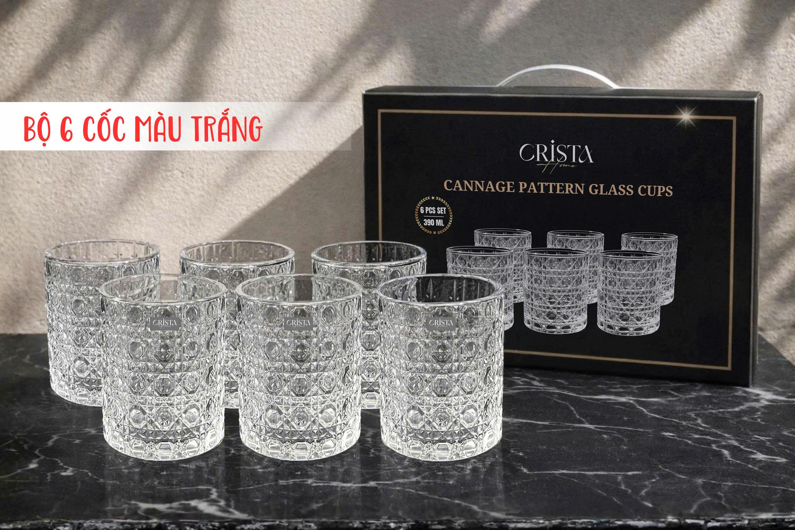 Bộ 6 cốc thủy tinh vân pha lê nổi 390ml Crista Home_thumbnail_1