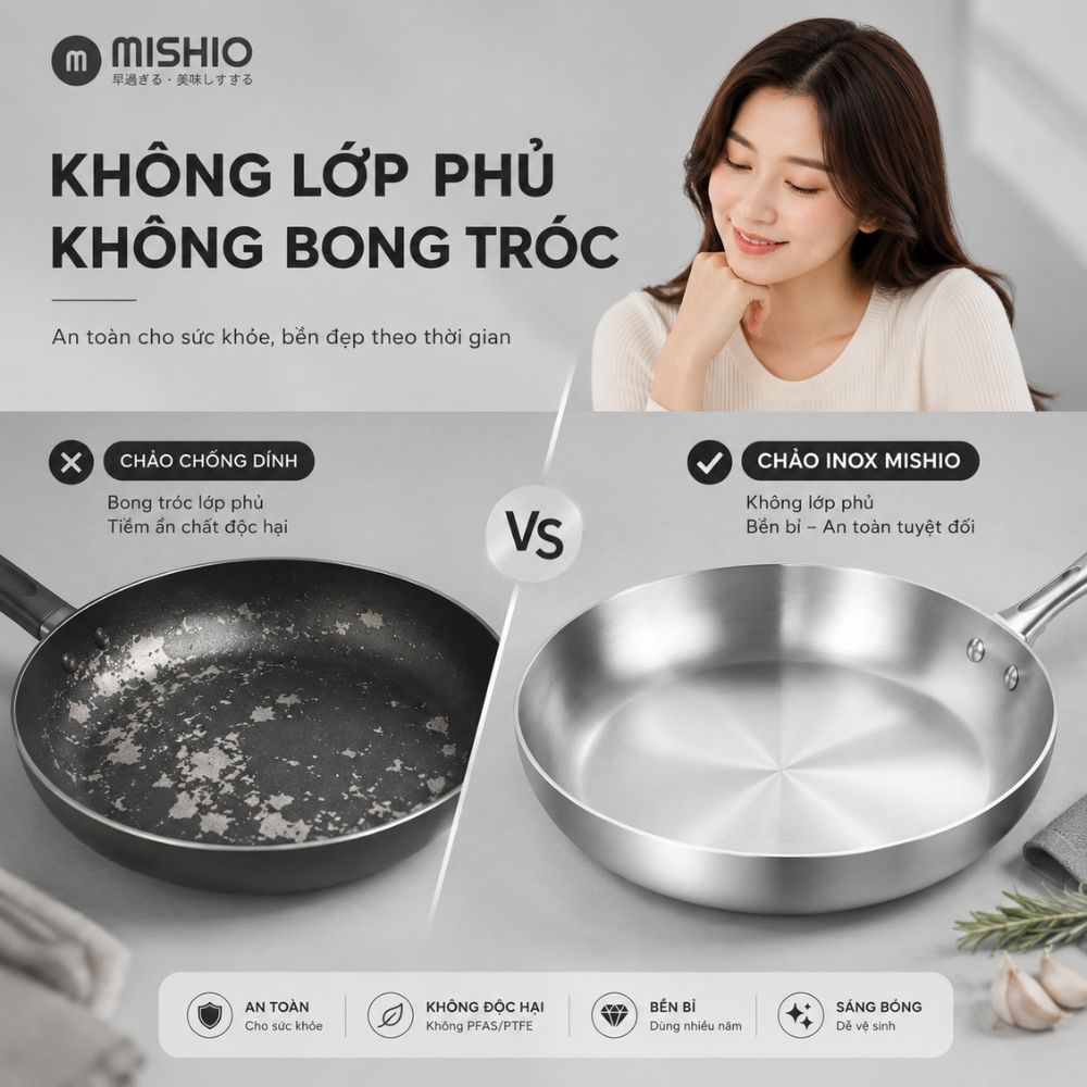 Chảo Inox đáy từ 3 Lớp Mishio Size 22 cm MK433 – Đúc Nguyên Khối, Đáy Từ, An Toàn Vượt Trội_thumbnail_3
