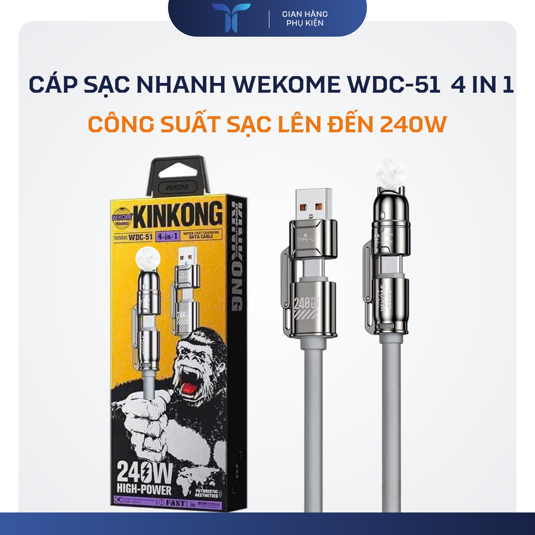 T-ECO SHOP | Cáp Sạc WEKOME WDC-51 240W 4 Trong 1 Hỗ Trợ Sạc Và Truyền Dữ Liệu