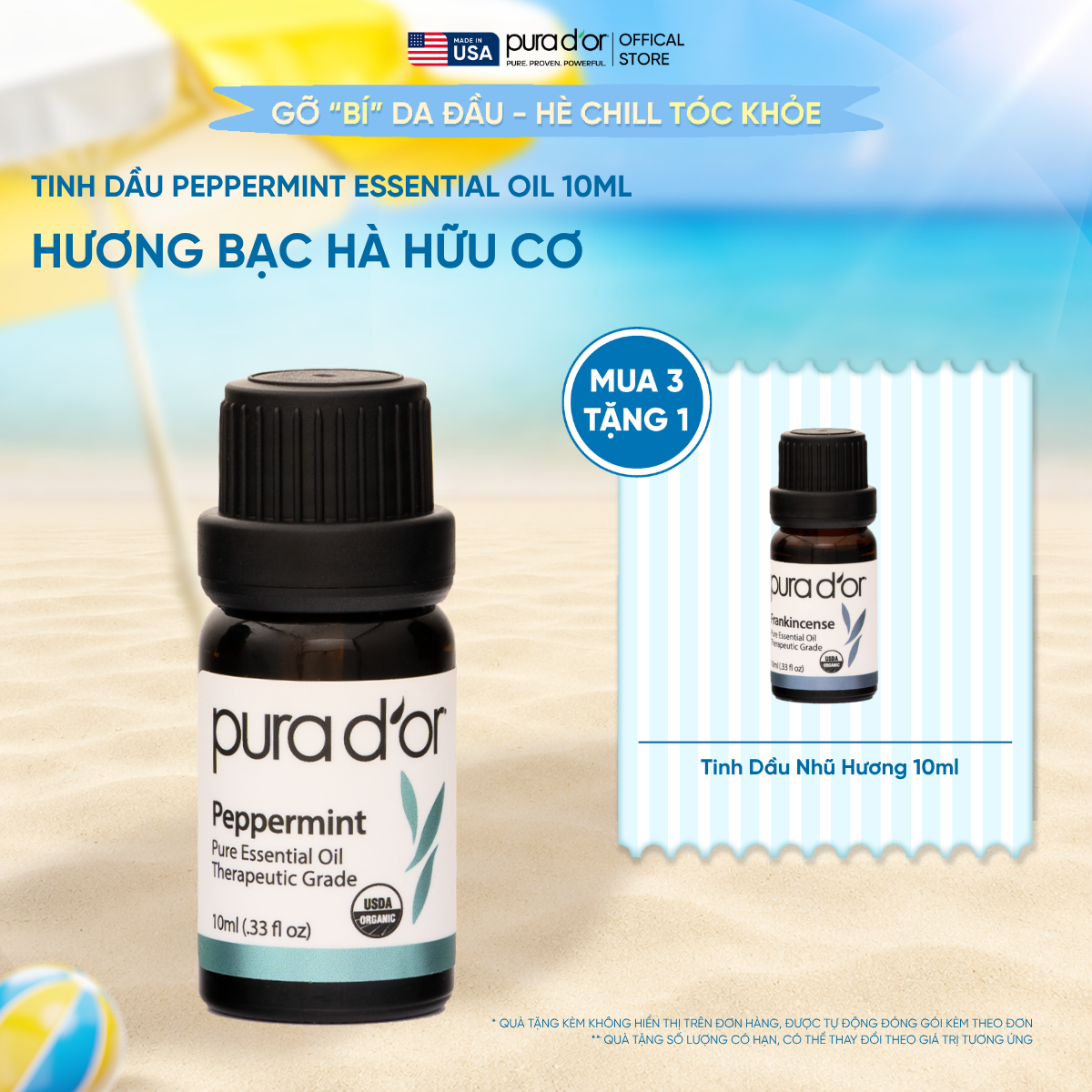 Tinh Dầu Bạc Hà Hữu Cơ PURA D’OR Therapeutic Grade Peppermint Essential Oil 10ML