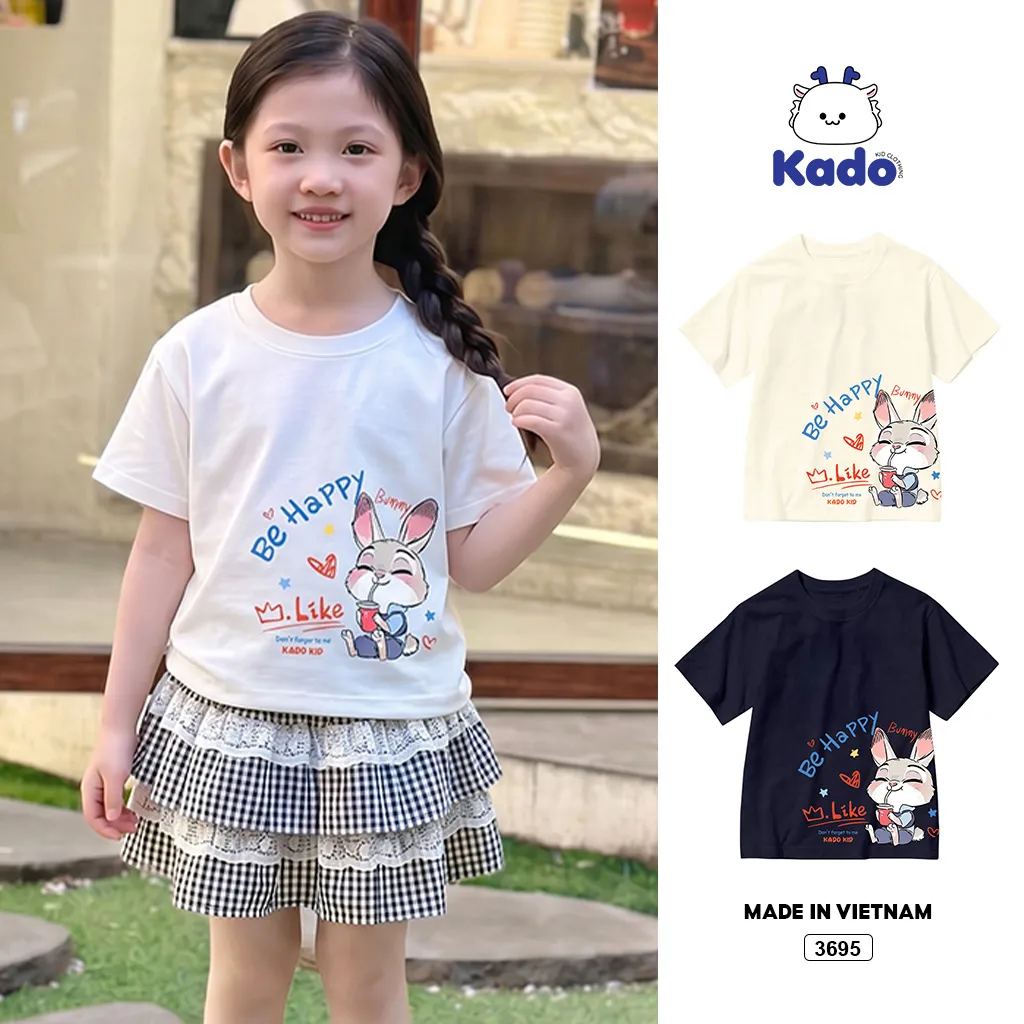 Áo thun bé gái form rộng chất thoáng mát hoạt hình Thỏ Kado 3695