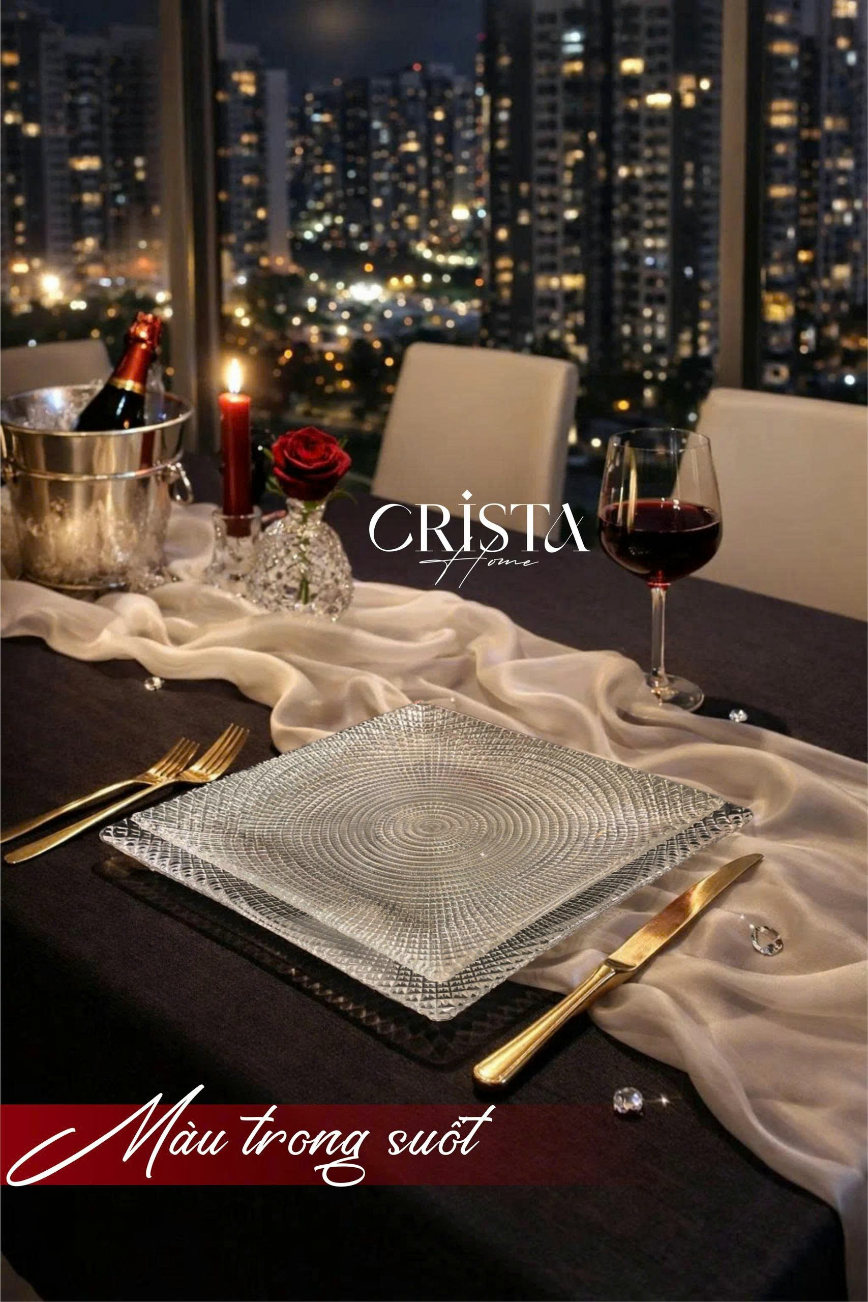 Bộ 2 đĩa thủy tinh vân lưới vuông 24cm + 27.5cm CRISTA HOME, 60227_thumbnail_1