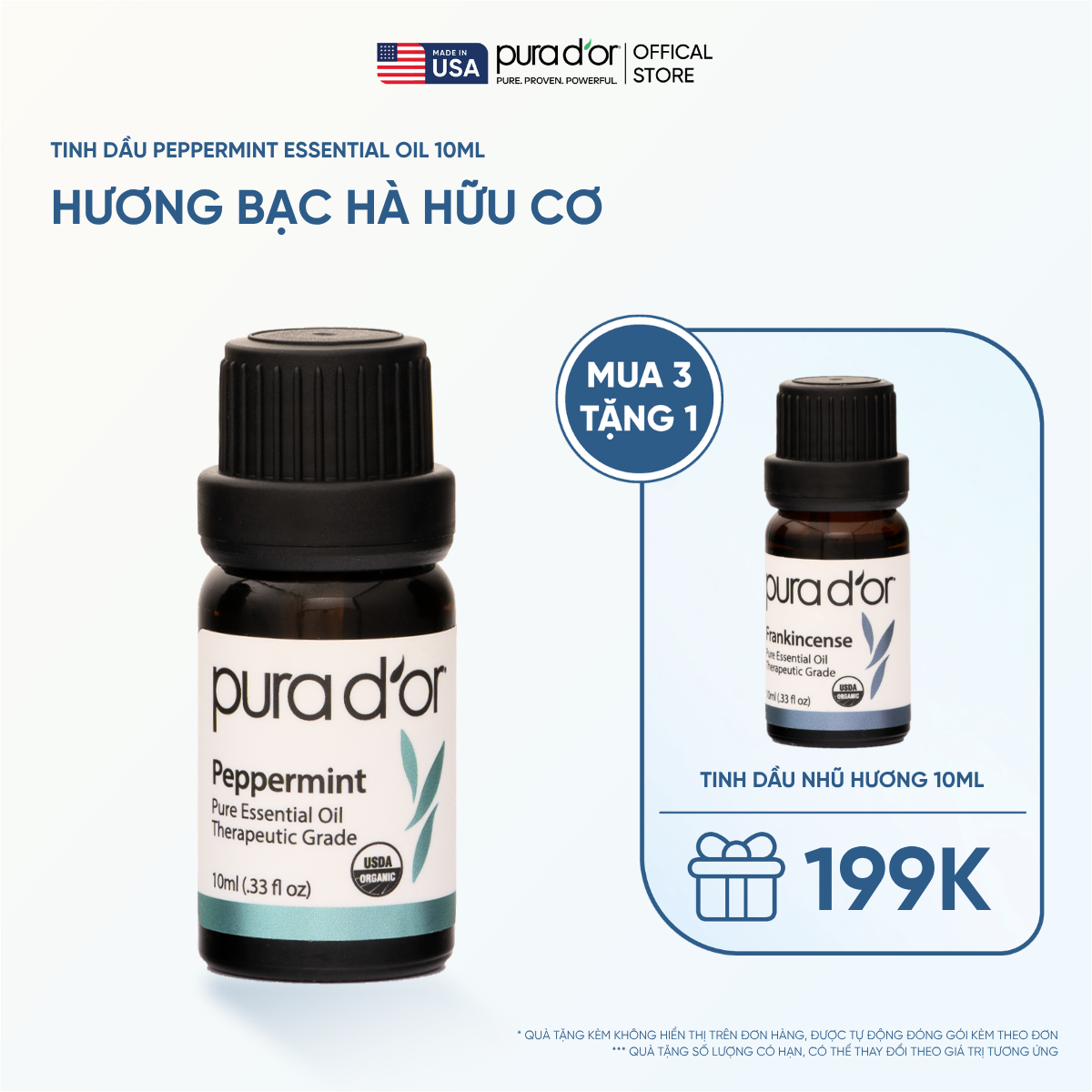 Tinh Dầu Bạc Hà Hữu Cơ PURA D’OR Therapeutic Grade Peppermint Essential Oil 10ML