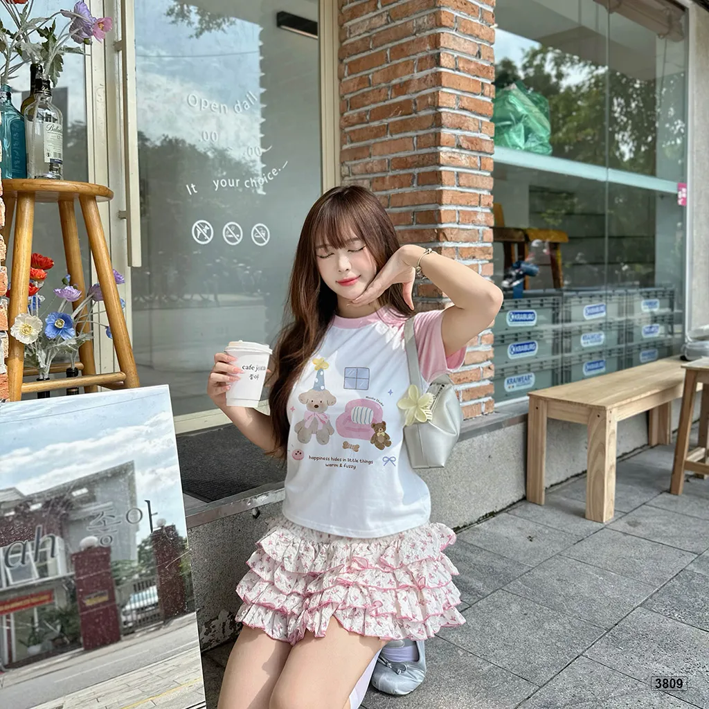 Áo thun babytee raglan gấu teddy dễ thương phong cách Hàn Quốc Miucho 3809_thumbnail_2