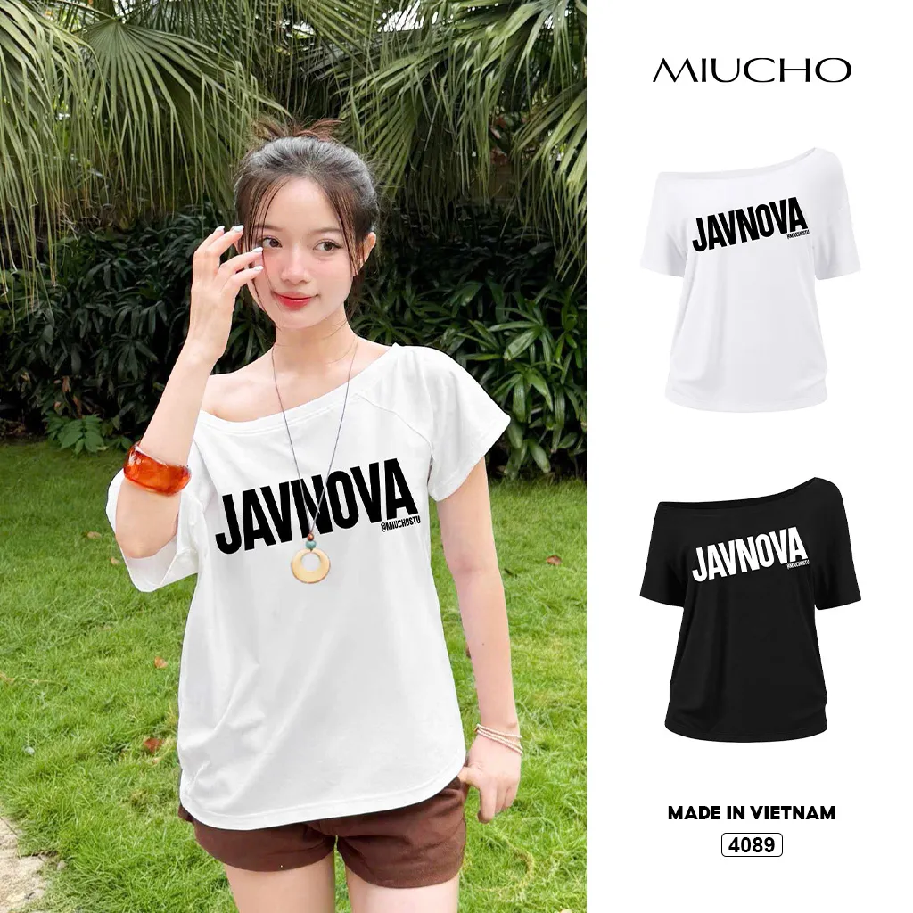 Áo thun nữ form rộng lệch vai phong cách cá tính Miucho 4089