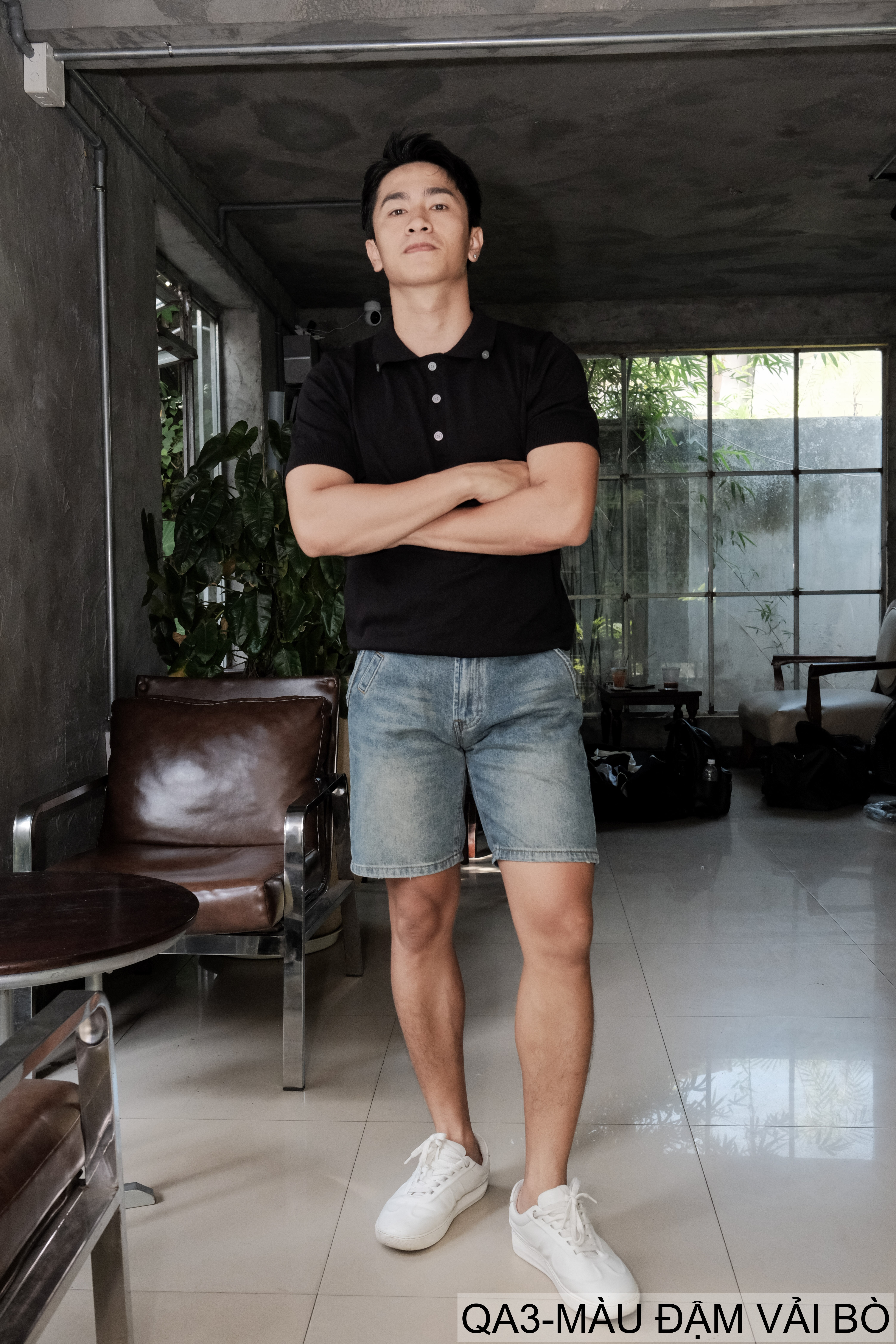 QA3 - Quần short jeans nam ống đứng phong cách Hàn Quốc, màu đậm vải bò, thiết kế túi chèn chéo thời thượng_thumbnail_5