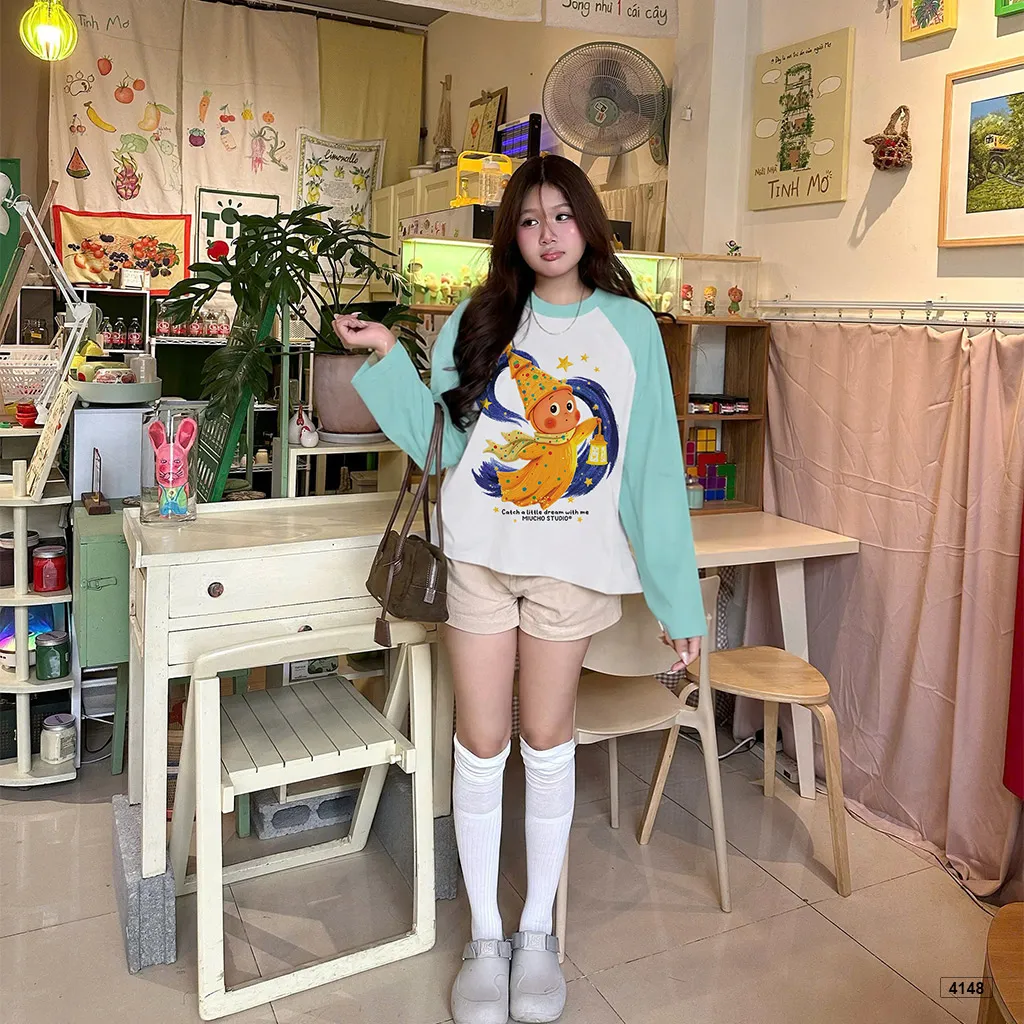 Áo thun tay dài boxy phối raglan Twinkle đáng yêu Miucho 4148_thumbnail_5