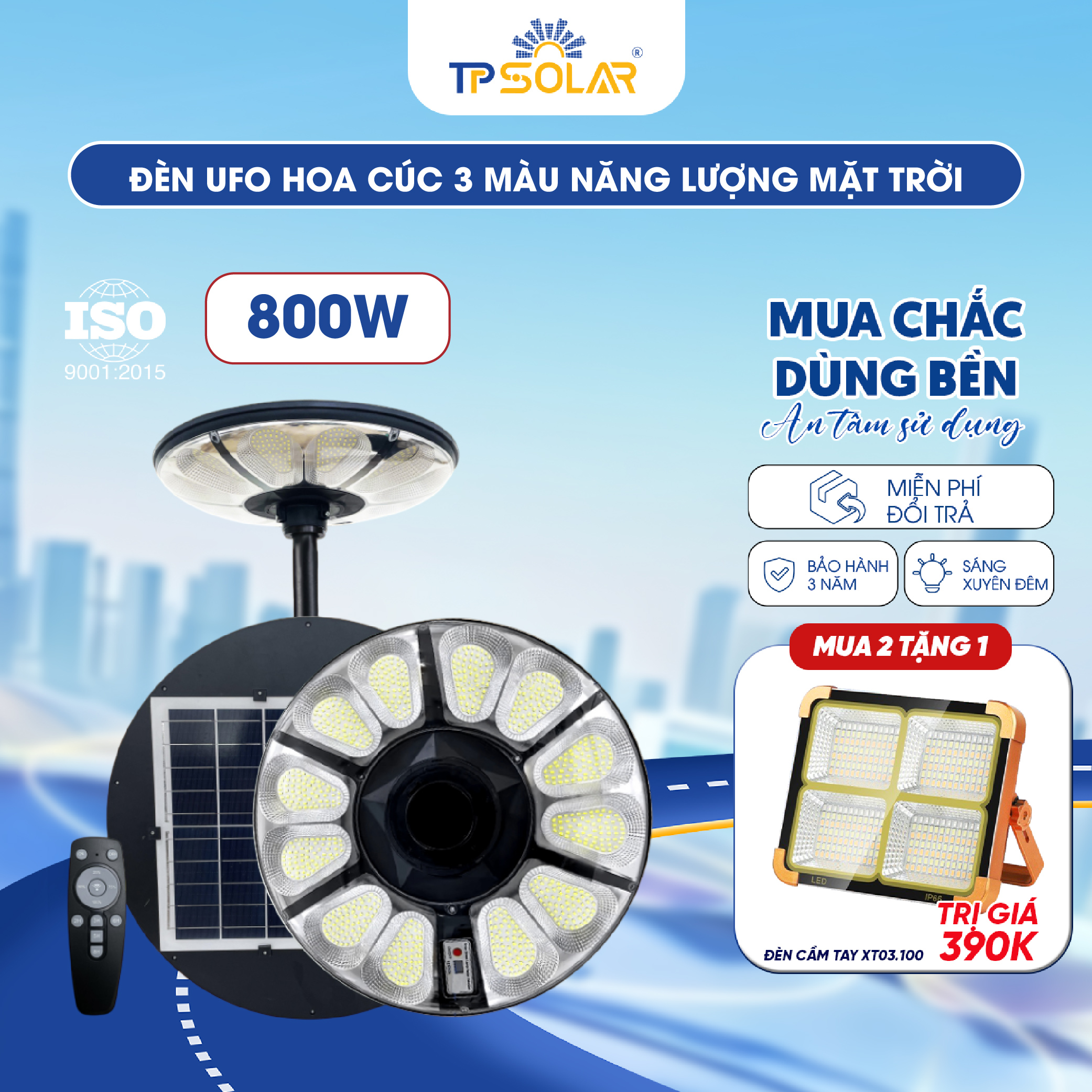 Đèn UFO hoa cúc 3 màu ánh sáng năng lượng mặt trời TP.UF11