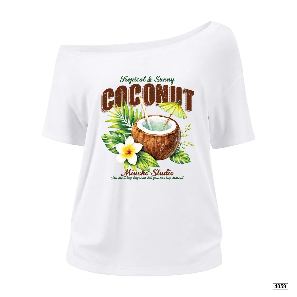 Áo thun lệch vai nữ form rộng Tropical vibe Miucho 4059_thumbnail_0