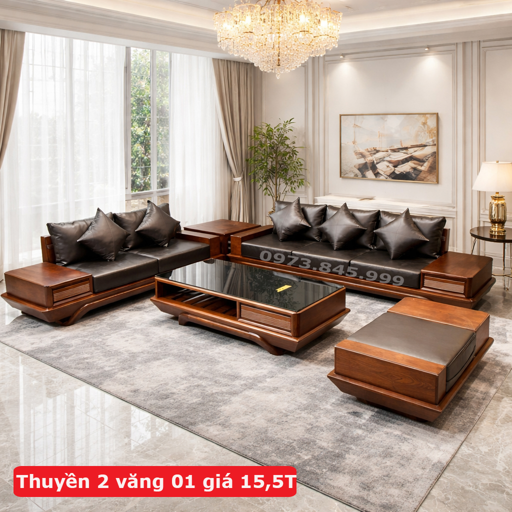 Sofa 2 văng chân thuyền